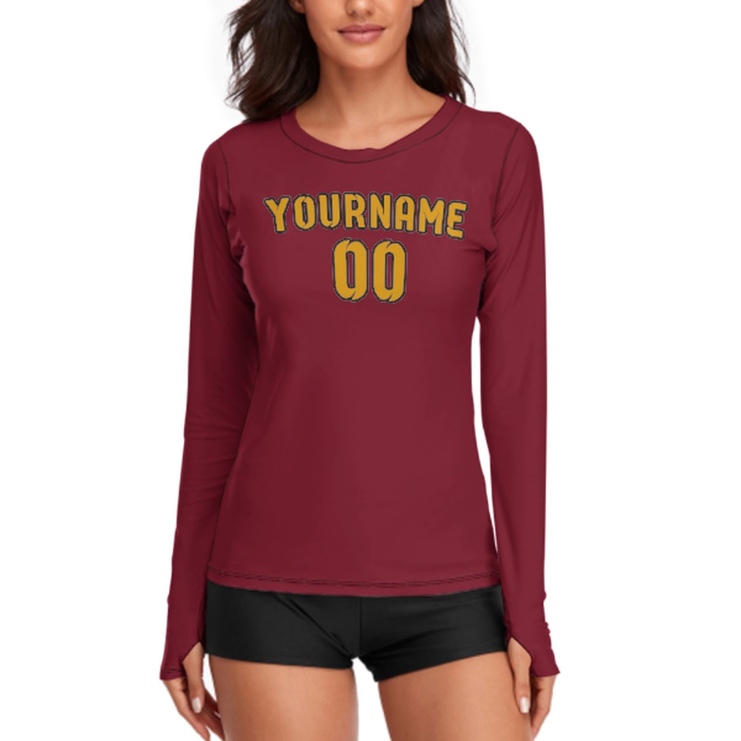 Maßgeschneidertes Karmesinrot Gelb Damen Langarmshirt