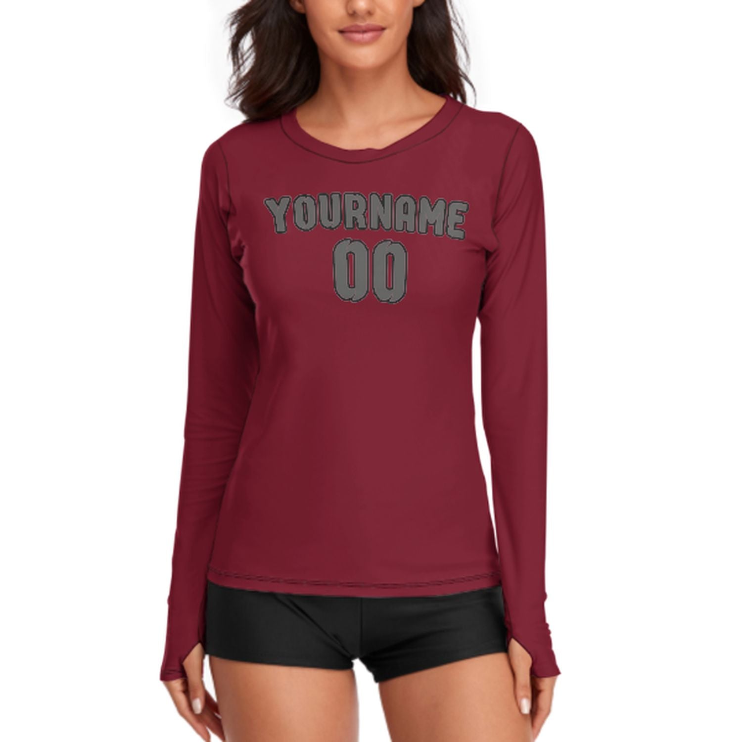 Maßgeschneidertes Karmesinrot Dunkelgrau Damen Langarmshirt