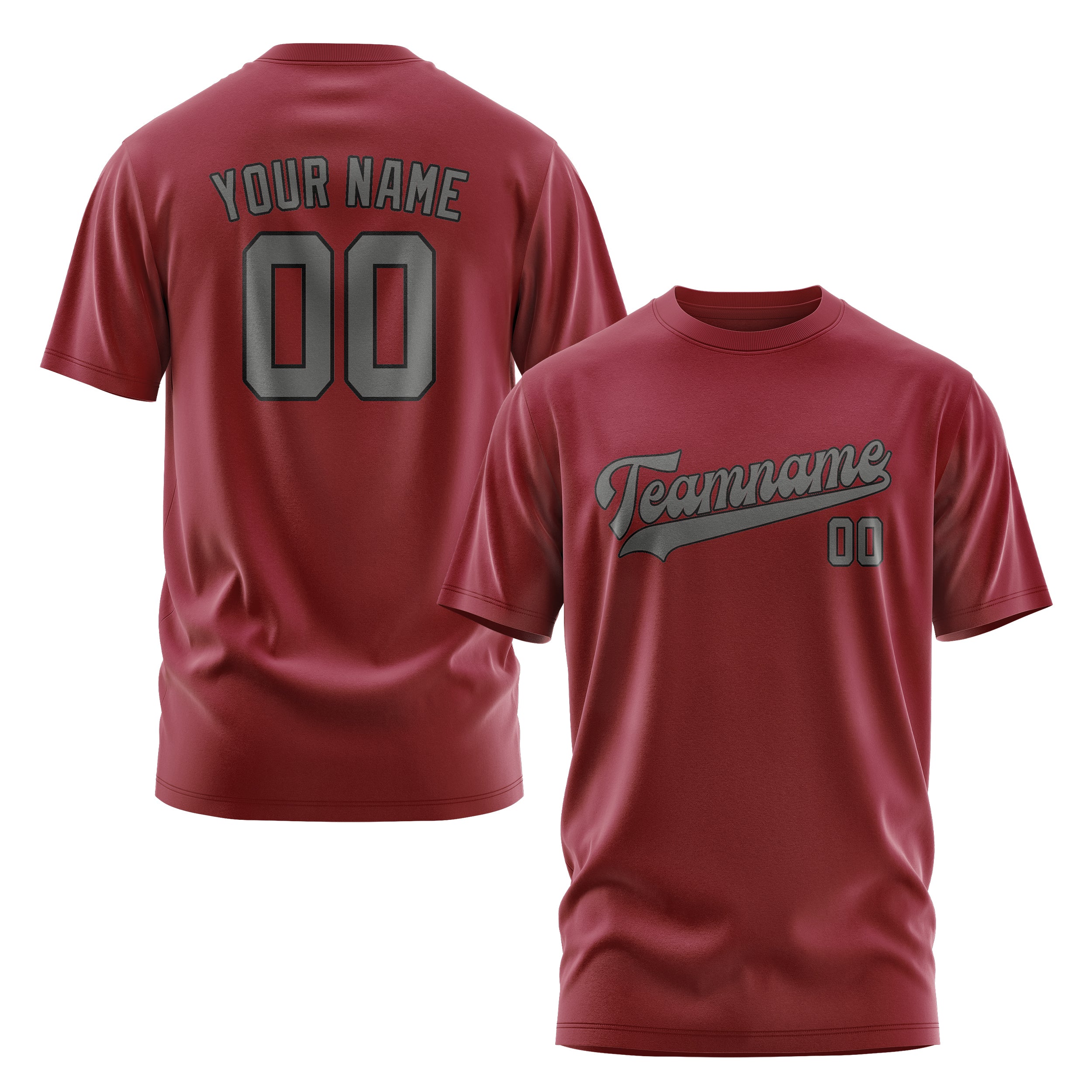 Maßgeschneidertes Karmesinrot Dunkelgrau T-Shirt