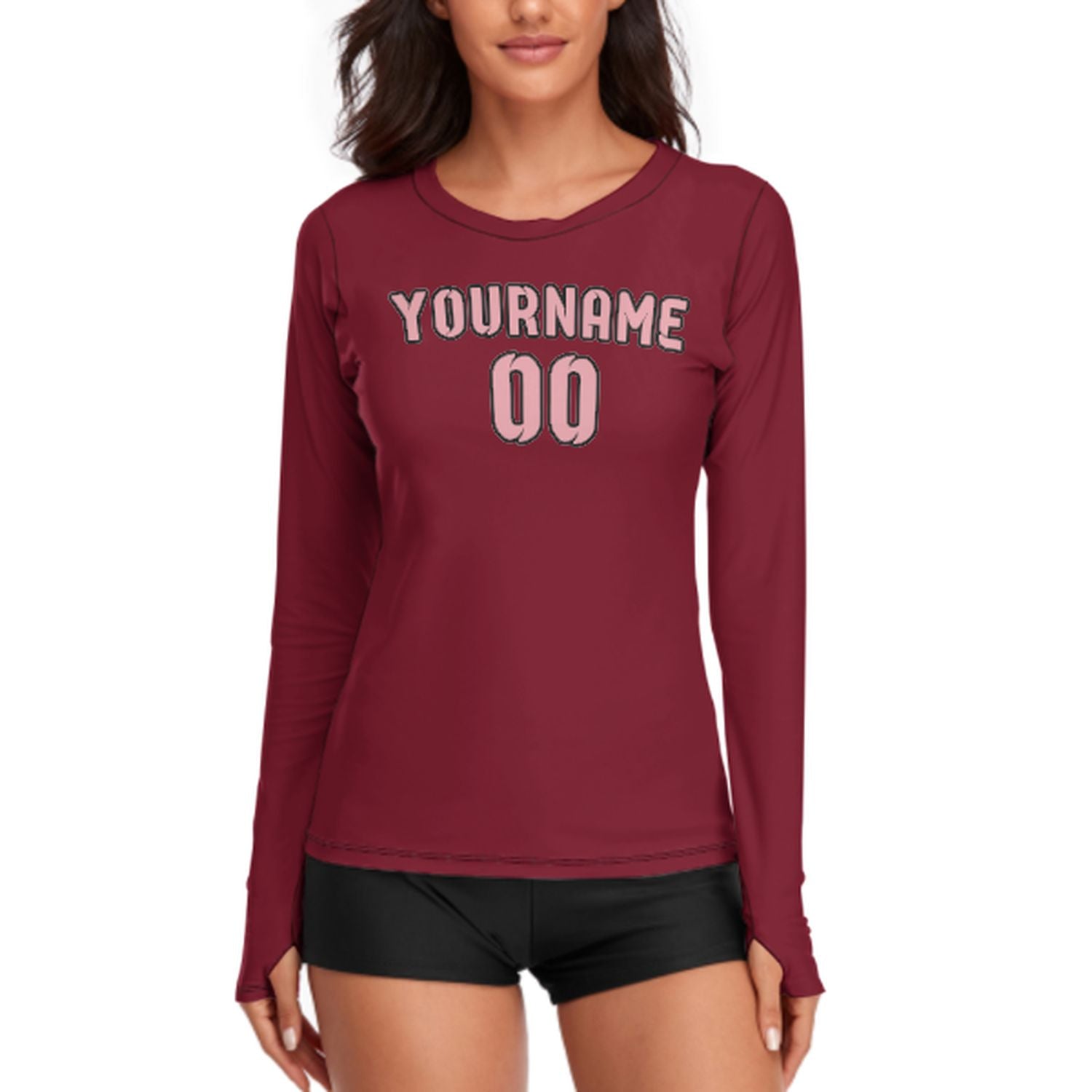 Maßgeschneidertes Karmesinrot Rosa Damen Langarmshirt