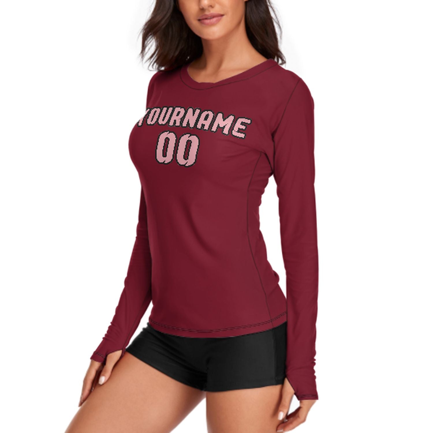 Maßgeschneidertes Karmesinrot Rosa Damen Langarmshirt