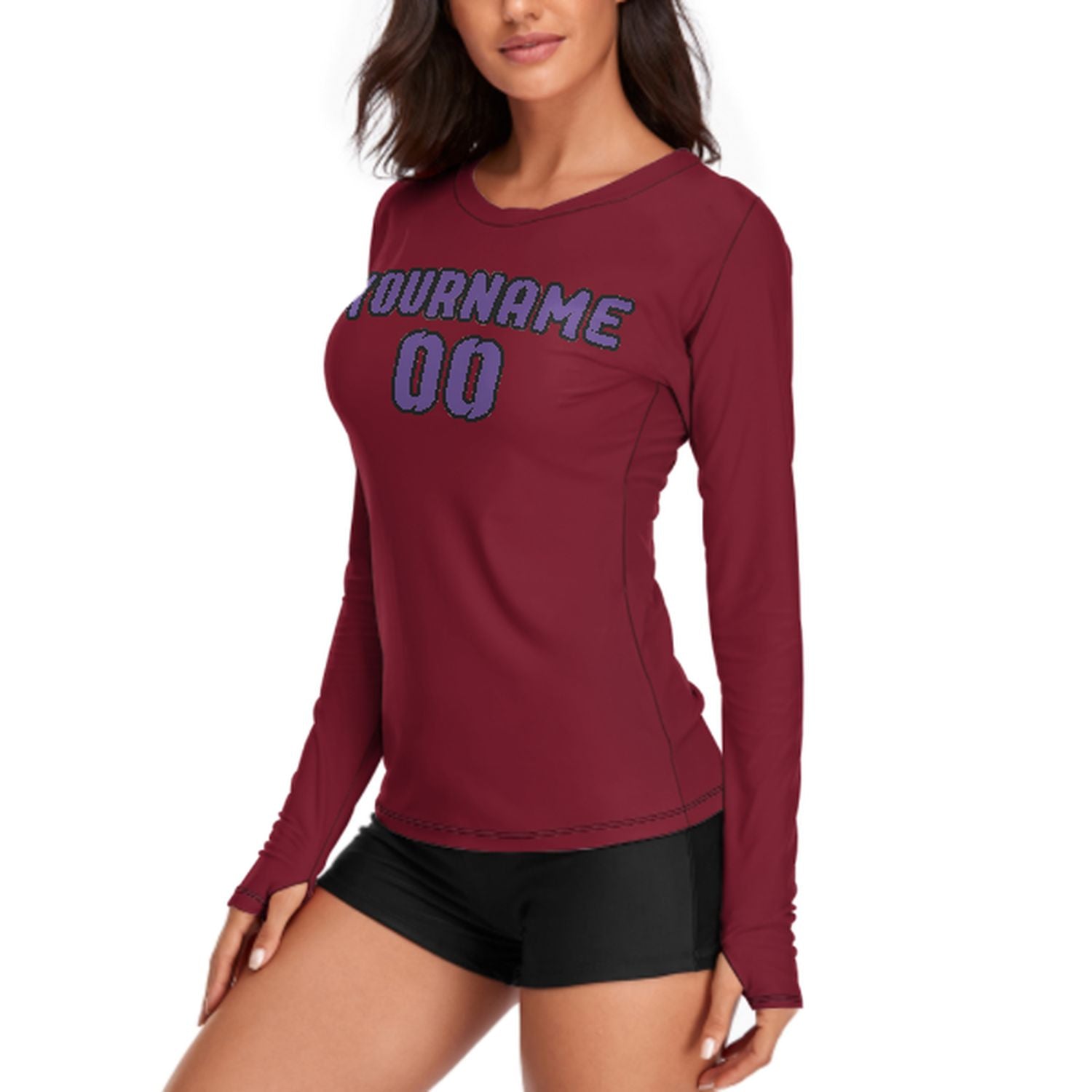 Maßgeschneidertes Karmesinrot Lavendel Damen Langarmshirt