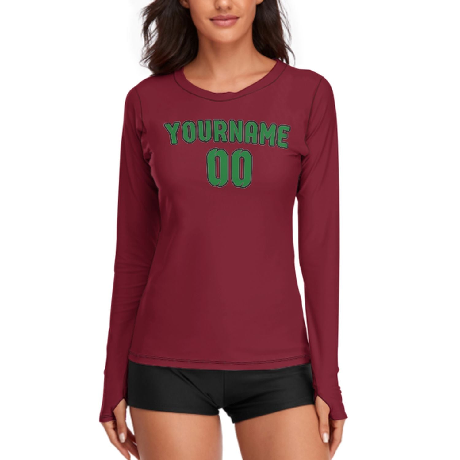 Maßgeschneidertes Karmesinrot Smaragdgrün Damen Langarmshirt