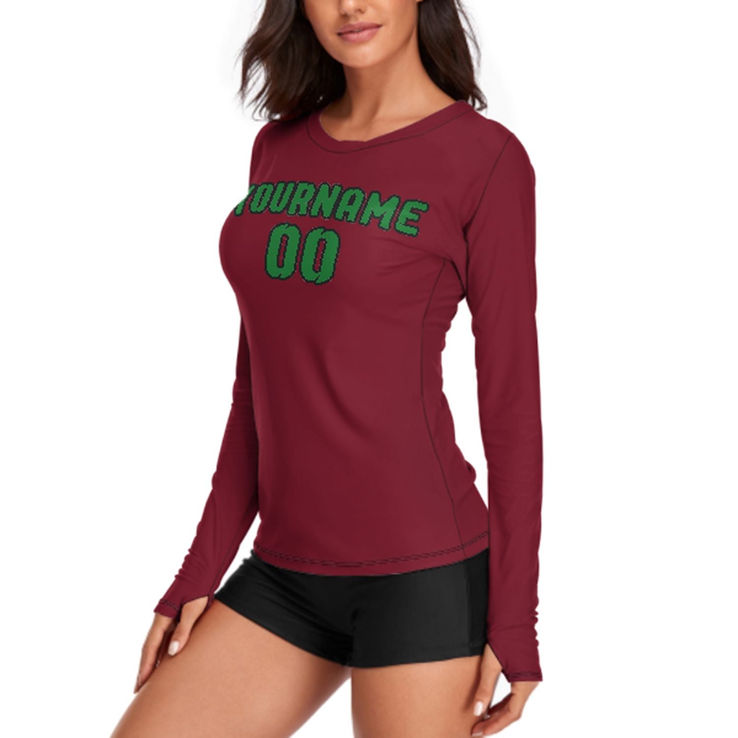 Maßgeschneidertes Karmesinrot Smaragdgrün Damen Langarmshirt