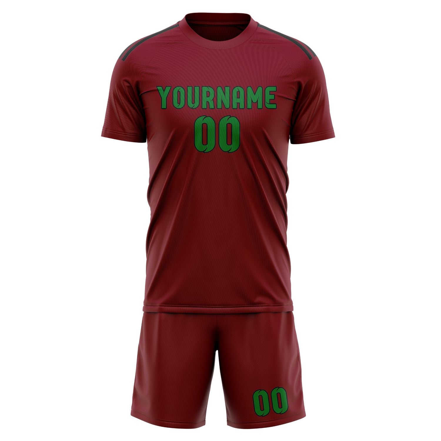 Maßgeschneidertes Professionelles Karmesinrot Smaragdgrün Fußballtrikot-Set