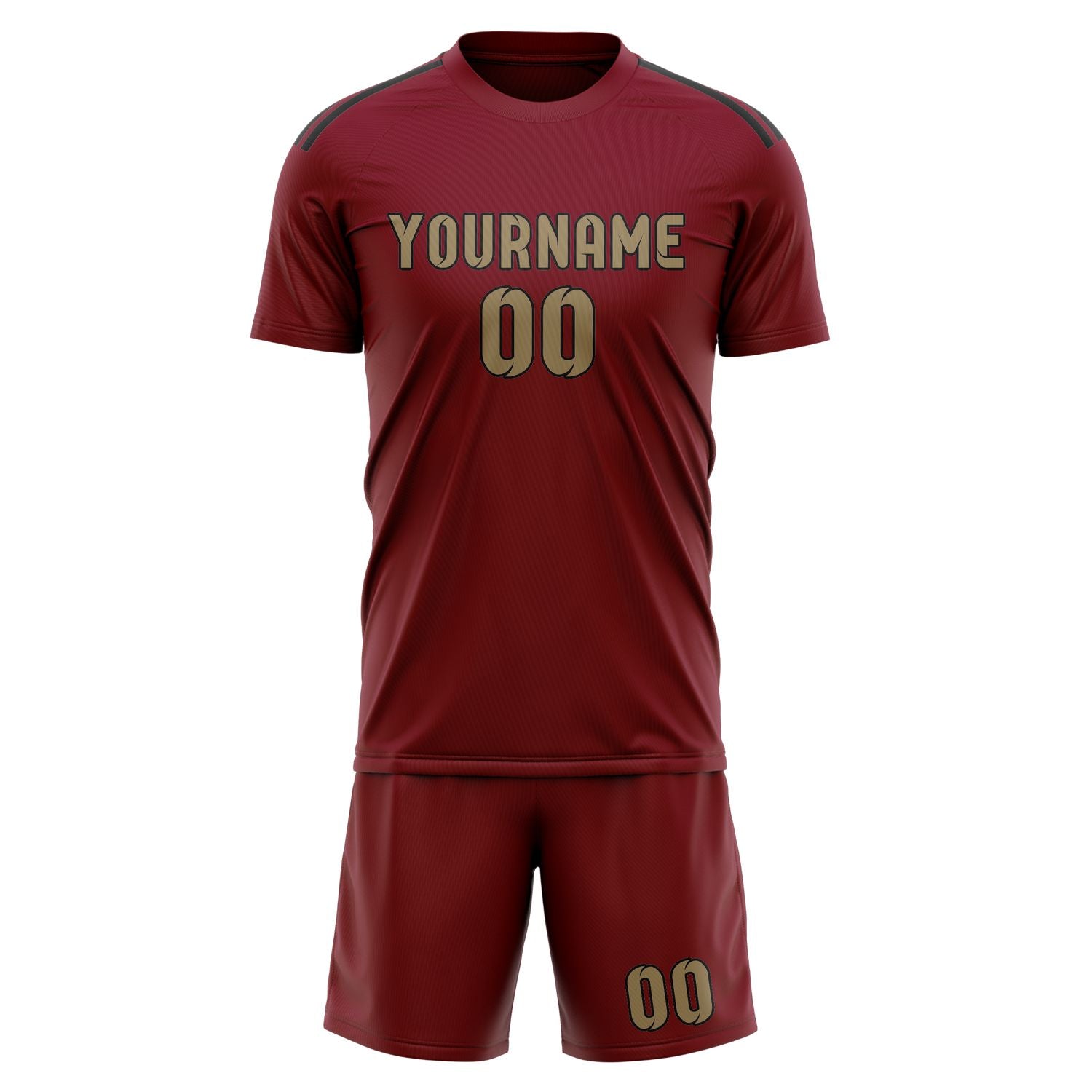 Maßgeschneidertes Professionelles Karmesinrot Hellkhaki Fußballtrikot-Set