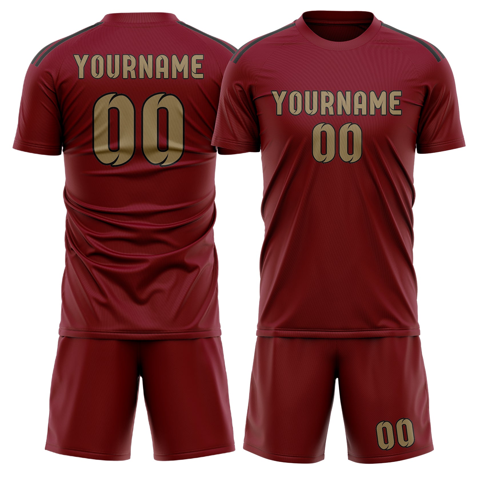 Maßgeschneidertes Professionelles Karmesinrot Hellkhaki Fußballtrikot-Set