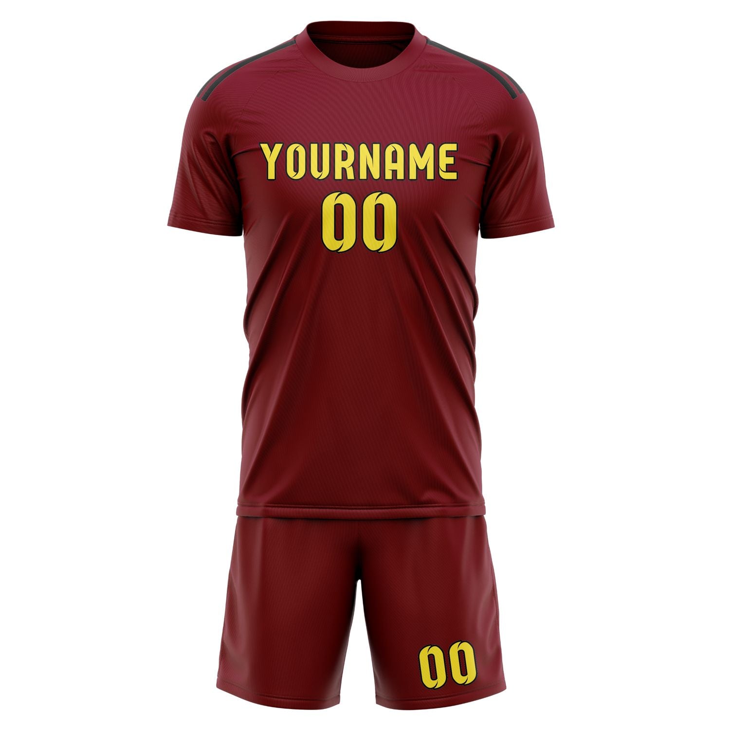 Maßgeschneidertes Professionelles Karmesinrot Blassgelb Fußballtrikot-Set