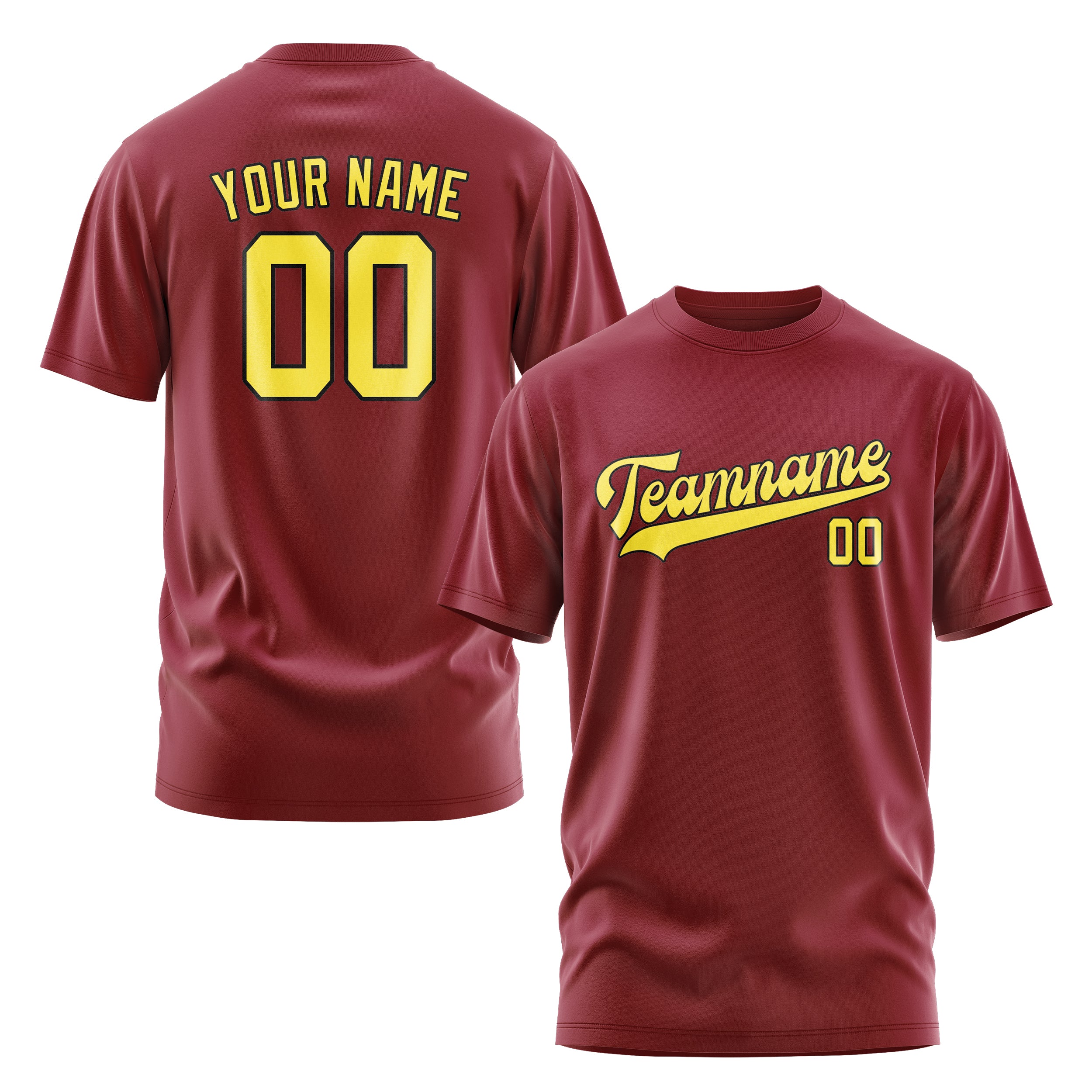 Maßgeschneidertes Karmesinrot Blassgelb T-Shirt