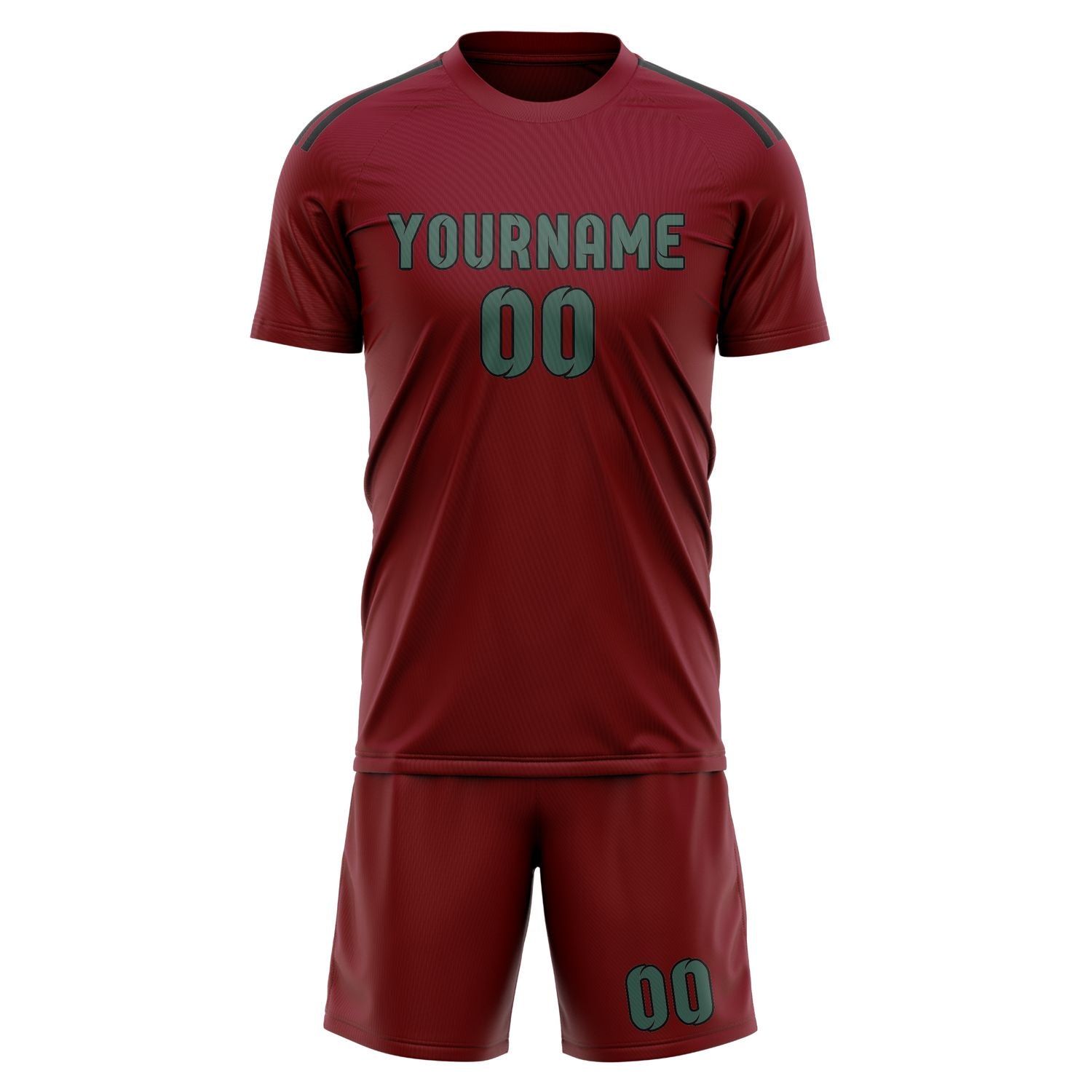 Maßgeschneidertes Professionelles Karmesinrot Blaugrün Fußballtrikot-Set
