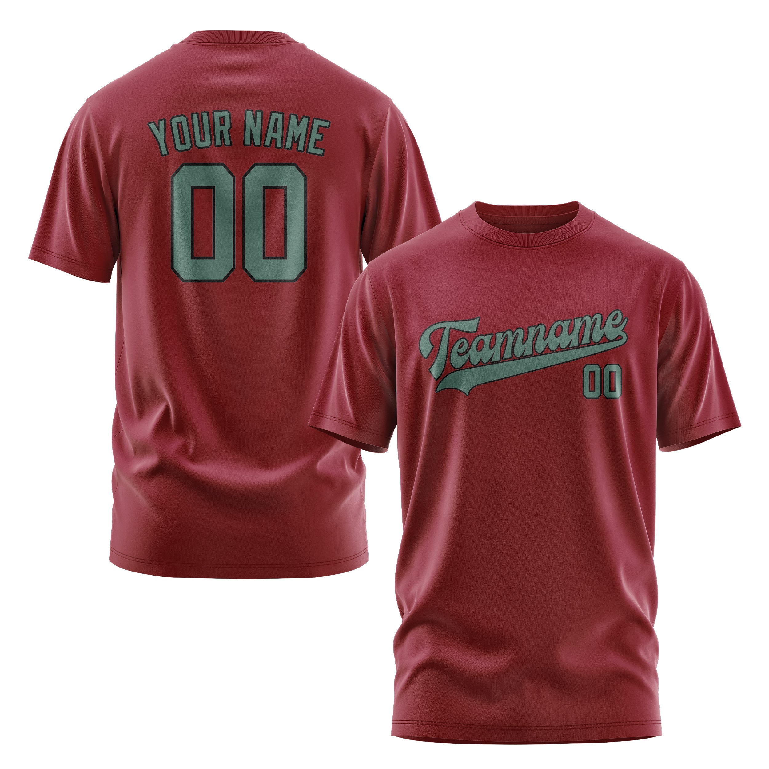 Maßgeschneidertes Karmesinrot Blaugrün T-Shirt