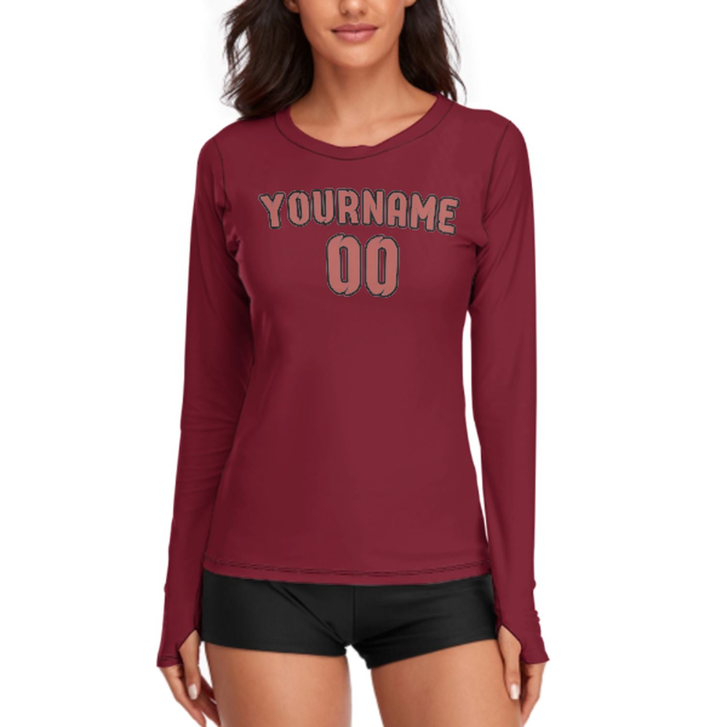 Maßgeschneidertes Karmesinrot Kupferrose Damen Langarmshirt