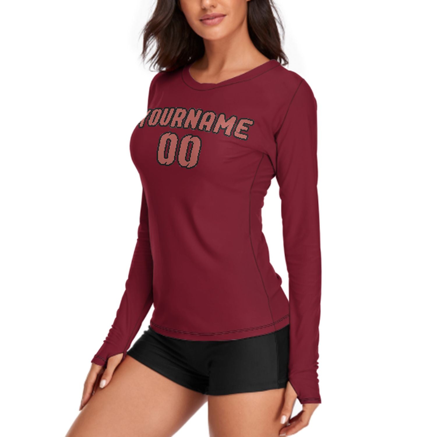 Maßgeschneidertes Karmesinrot Kupferrose Damen Langarmshirt
