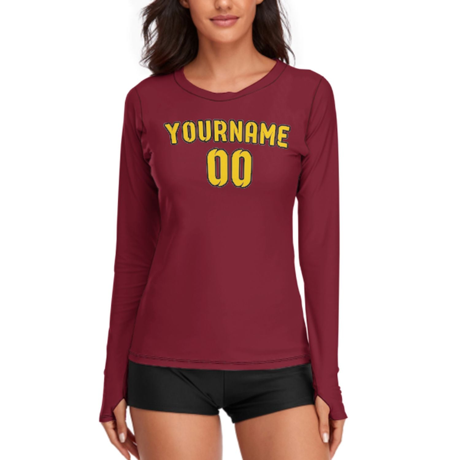 Maßgeschneidertes Karmesinrot Gold Damen Langarmshirt
