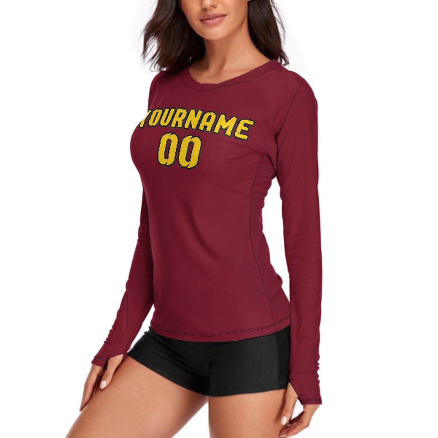 Maßgeschneidertes Karmesinrot Gold Damen Langarmshirt