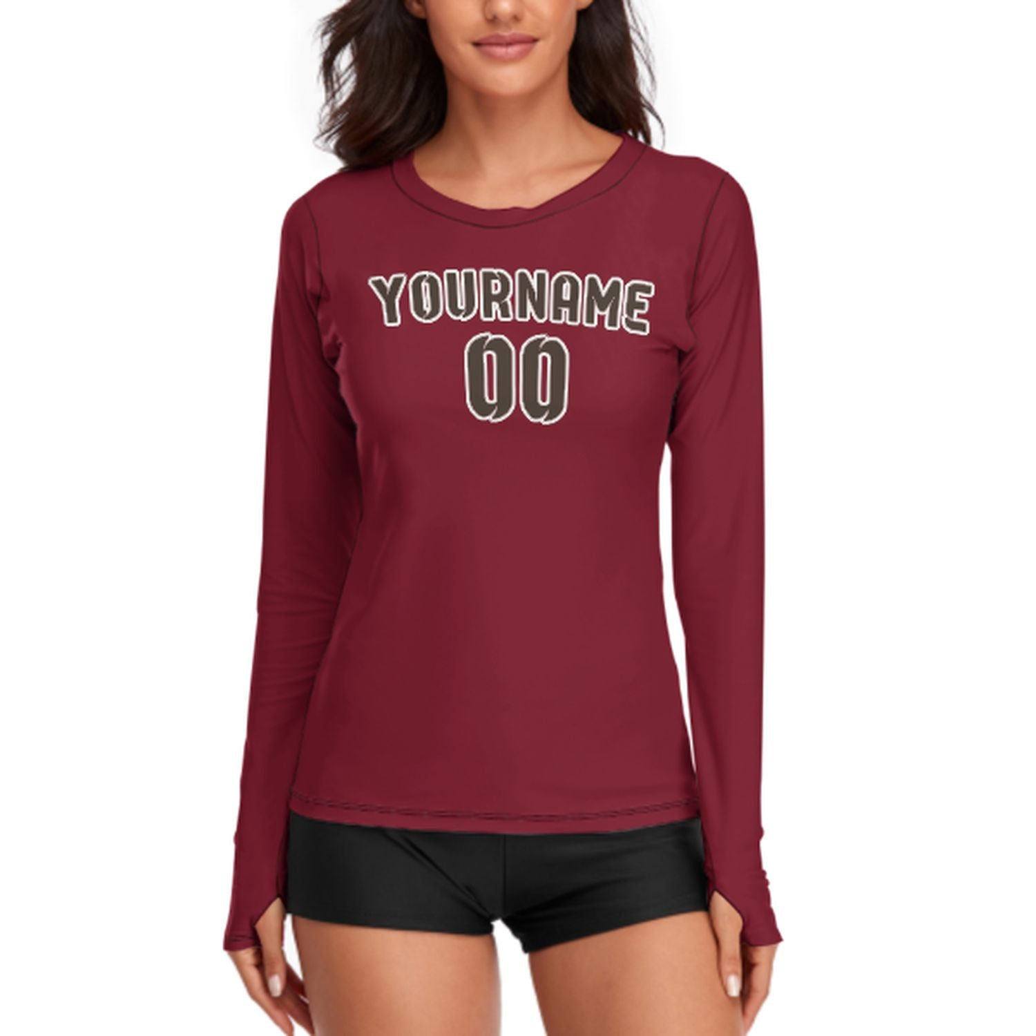 Maßgeschneidertes Karmesinrot Braun Damen Langarmshirt