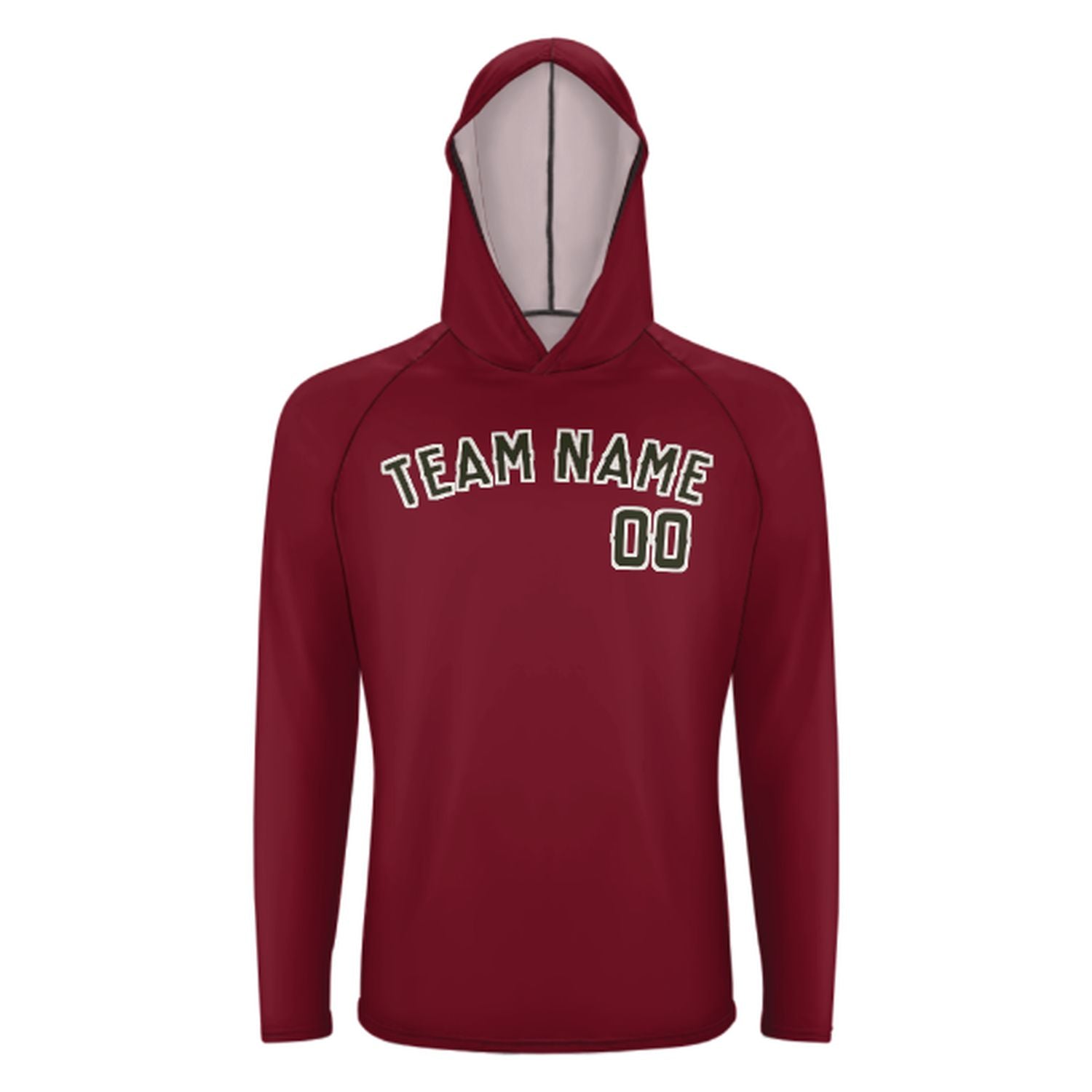 Maßgeschneidertes Karmesinrot Dunkles Oliv UV-Hoodie
