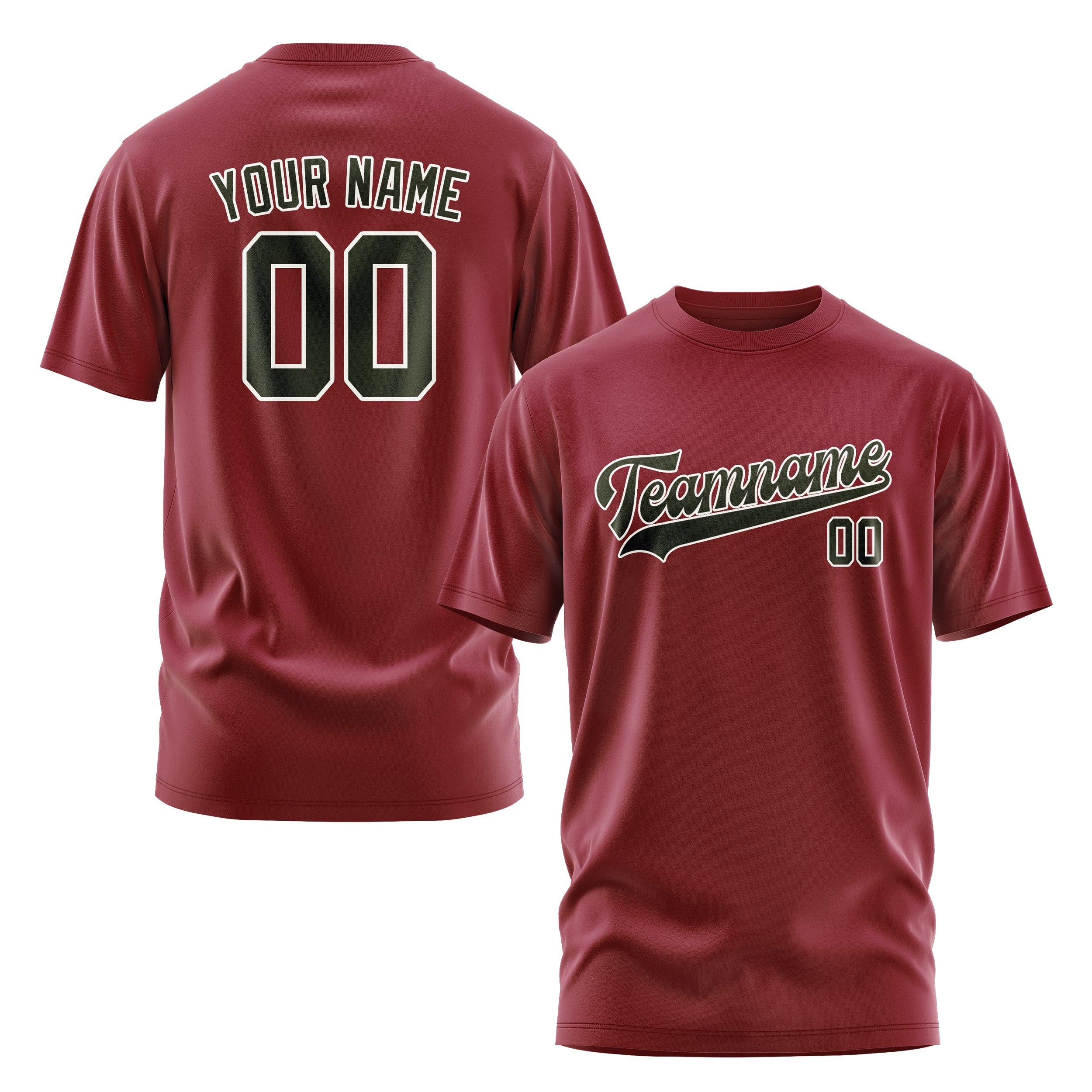 Maßgeschneidertes Karmesinrot Dunkles Oliv T-Shirt