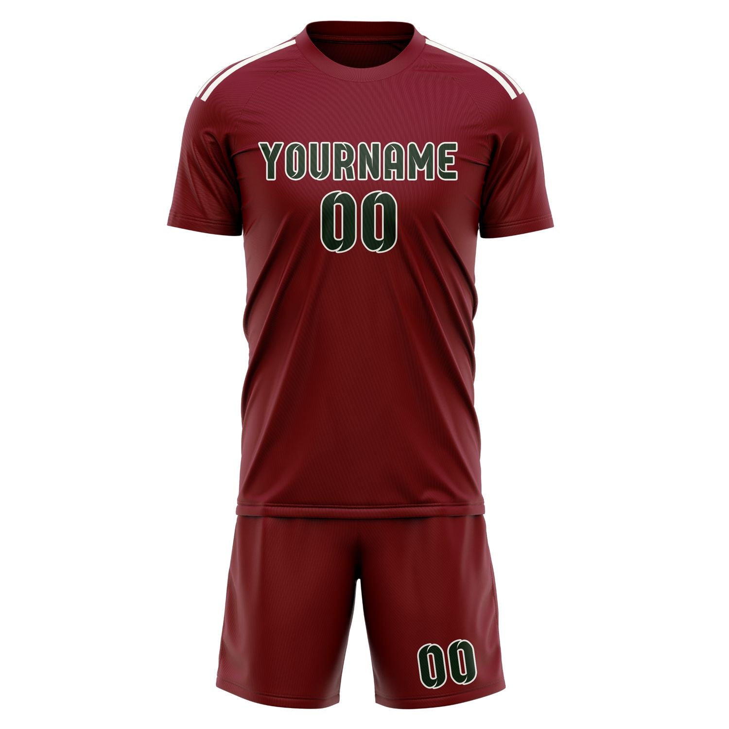 Maßgeschneidertes Professionelles Karmesinrot Tannengrün Fußballtrikot-Set