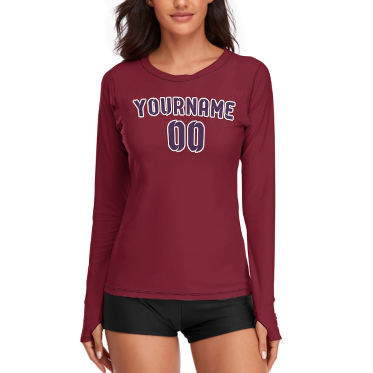 Maßgeschneidertes Karmesinrot Lila Damen Langarmshirt