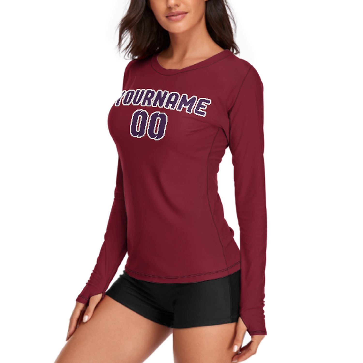 Maßgeschneidertes Karmesinrot Lila Damen Langarmshirt