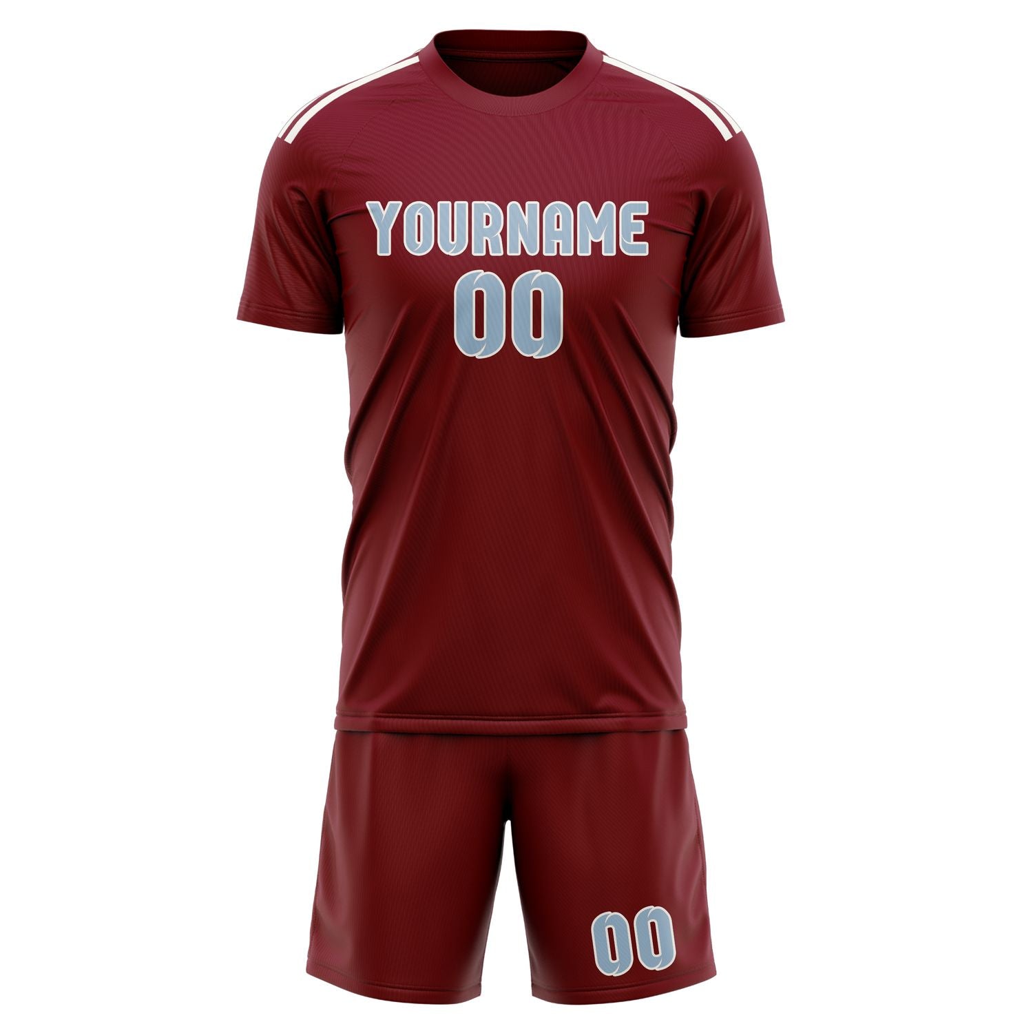 Maßgeschneidertes Professionelles Karmesinrot Hellblau Fußballtrikot-Set
