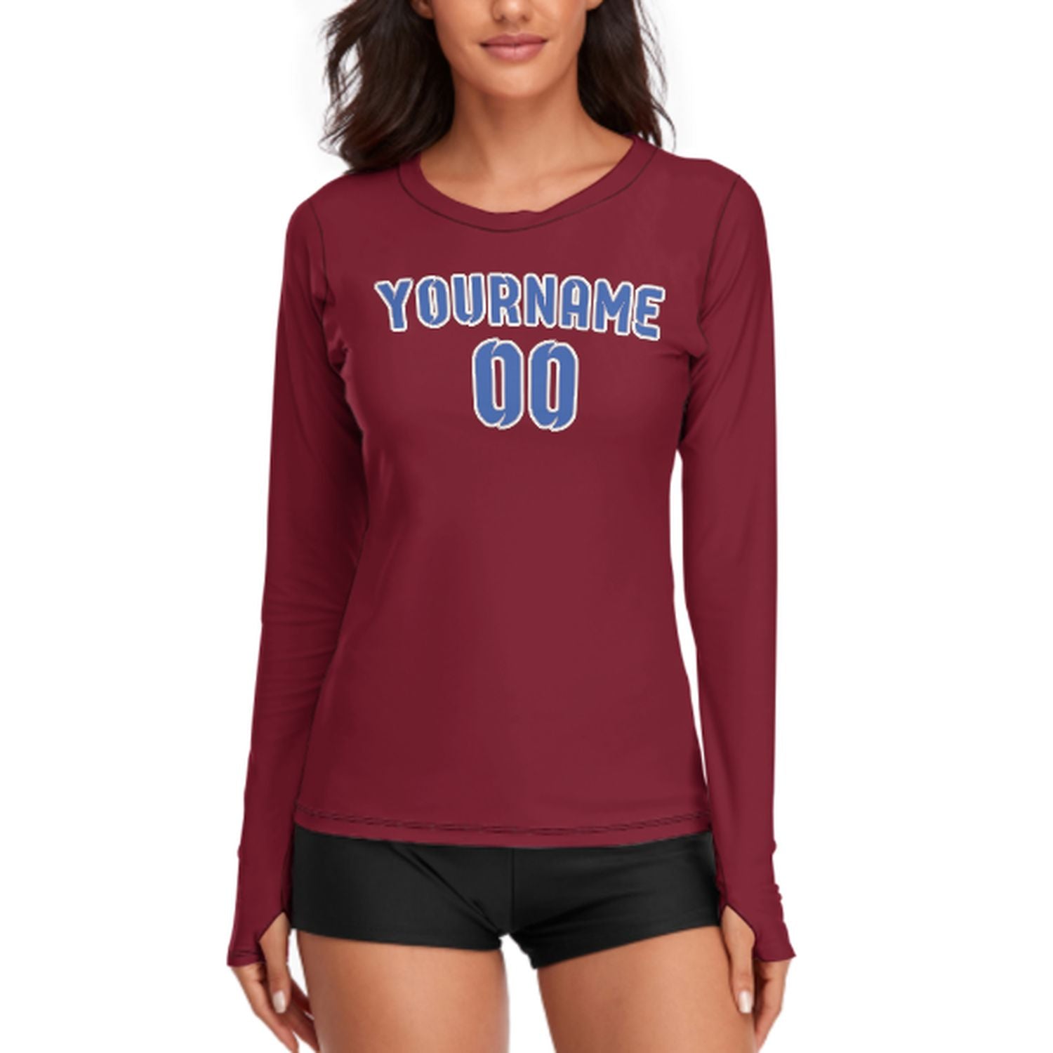 Maßgeschneidertes Karmesinrot Himmelblau Damen Langarmshirt