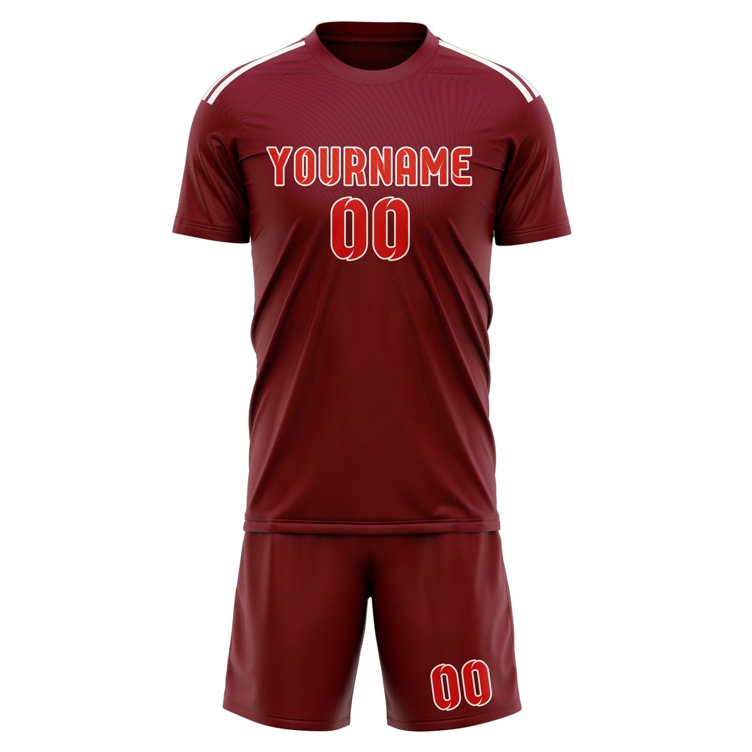 Maßgeschneidertes Professionelles Karmesinrot Orangerot Fußballtrikot-Set