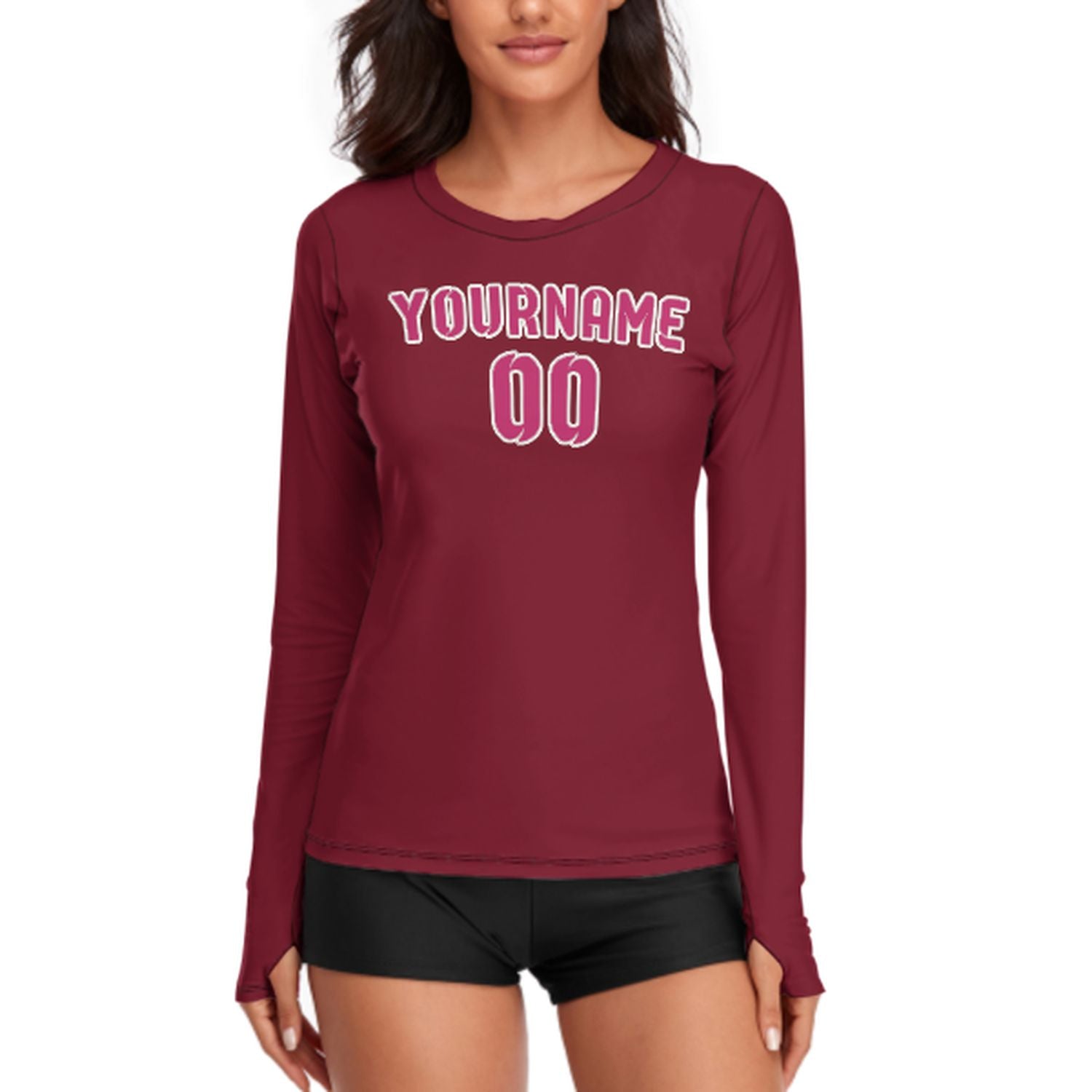 Maßgeschneidertes Karmesinrot Rosarot Damen Langarmshirt