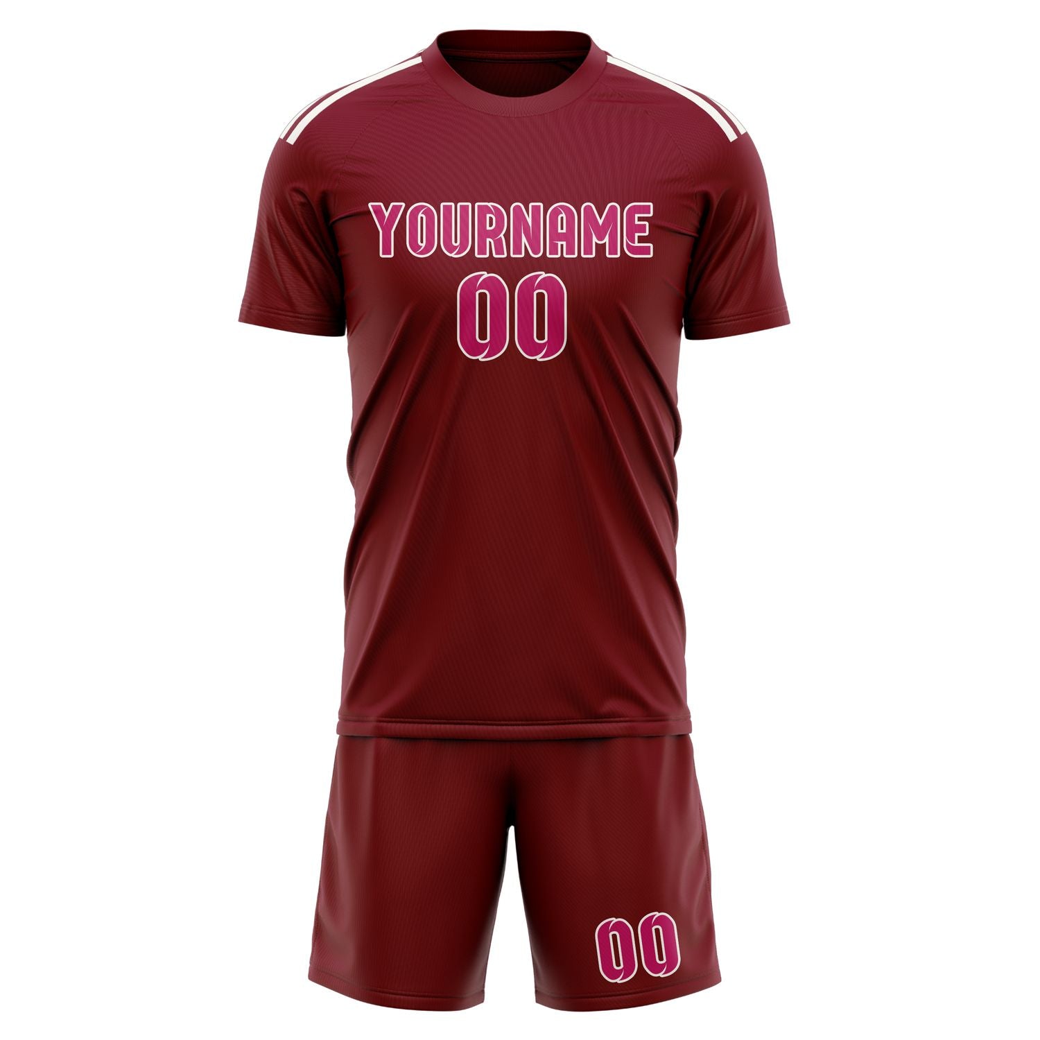 Maßgeschneidertes Professionelles Karmesinrot Rosarot Fußballtrikot-Set