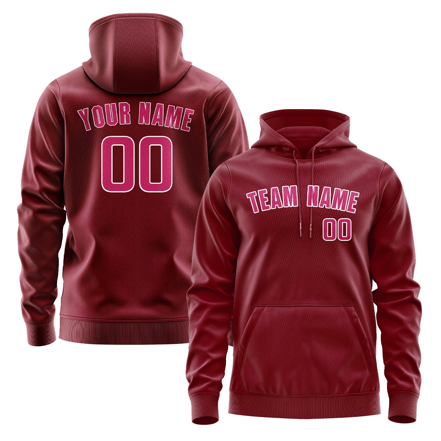 Felpa con cappuccio rosa cremisi personalizzata