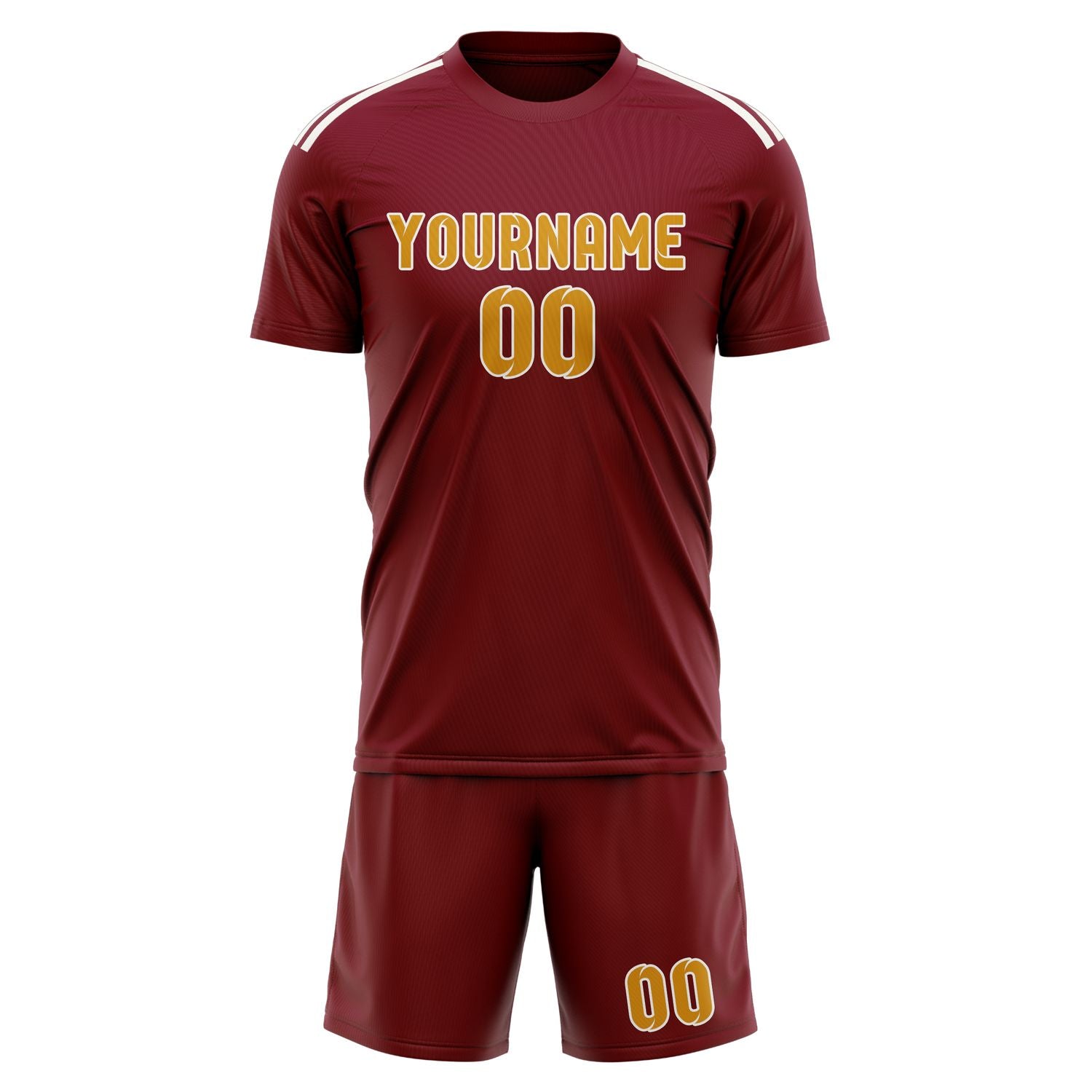 Maßgeschneidertes Professionelles Karmesinrot Gelb Fußballtrikot-Set