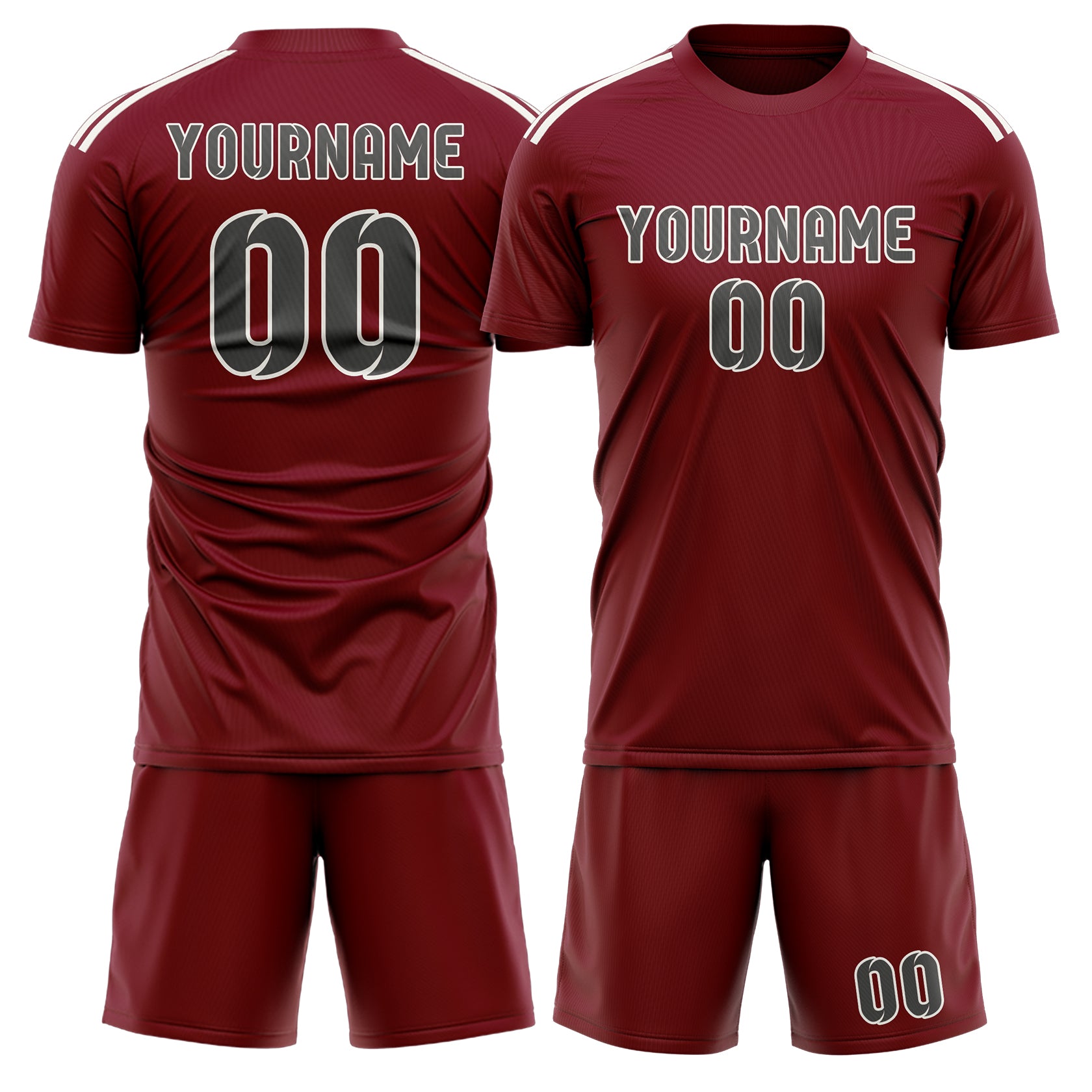 Maßgeschneidertes Professionelles Karmesinrot Dunkelgrau Fußballtrikot-Set