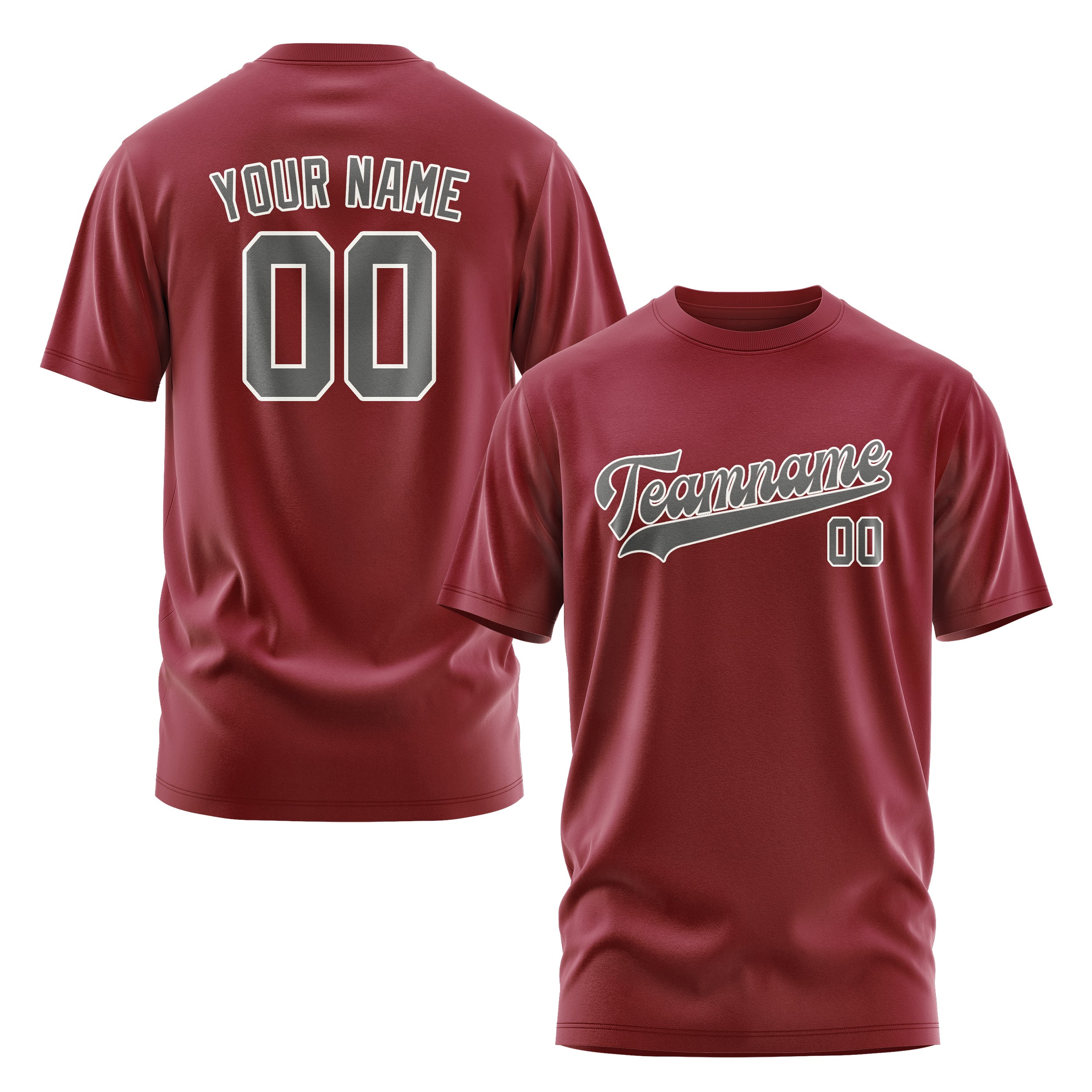 Maßgeschneidertes Karmesinrot Dunkelgrau T-Shirt