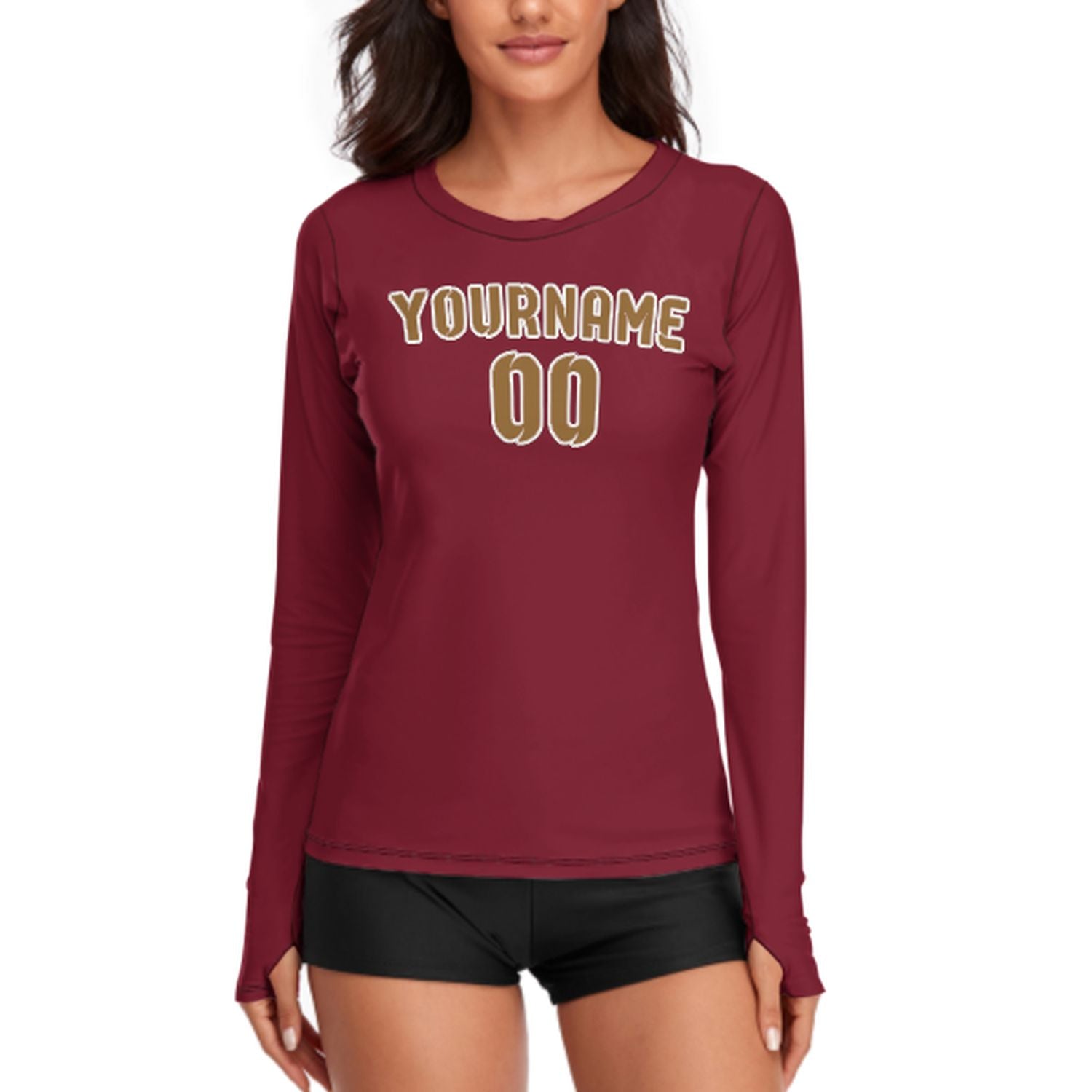 Maßgeschneidertes Karmesinrot Khaki Damen Langarmshirt