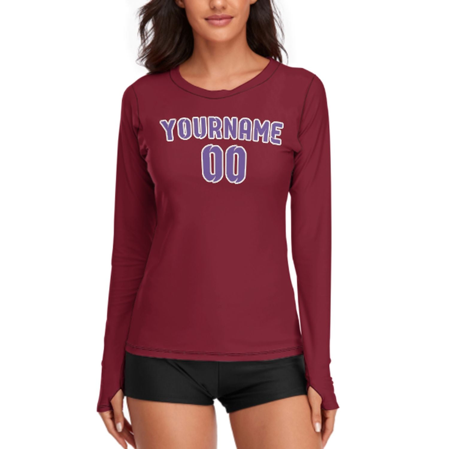 Maßgeschneidertes Karmesinrot Lavendel Damen Langarmshirt
