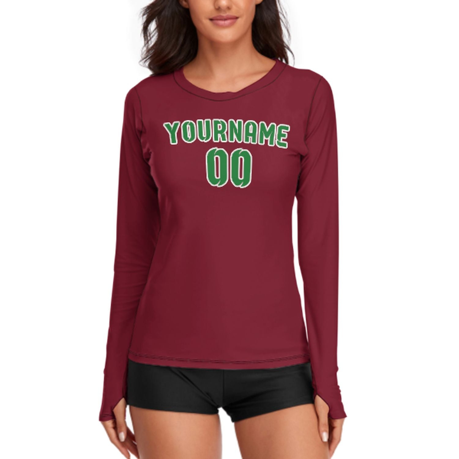 Maßgeschneidertes Karmesinrot Smaragdgrün Damen Langarmshirt