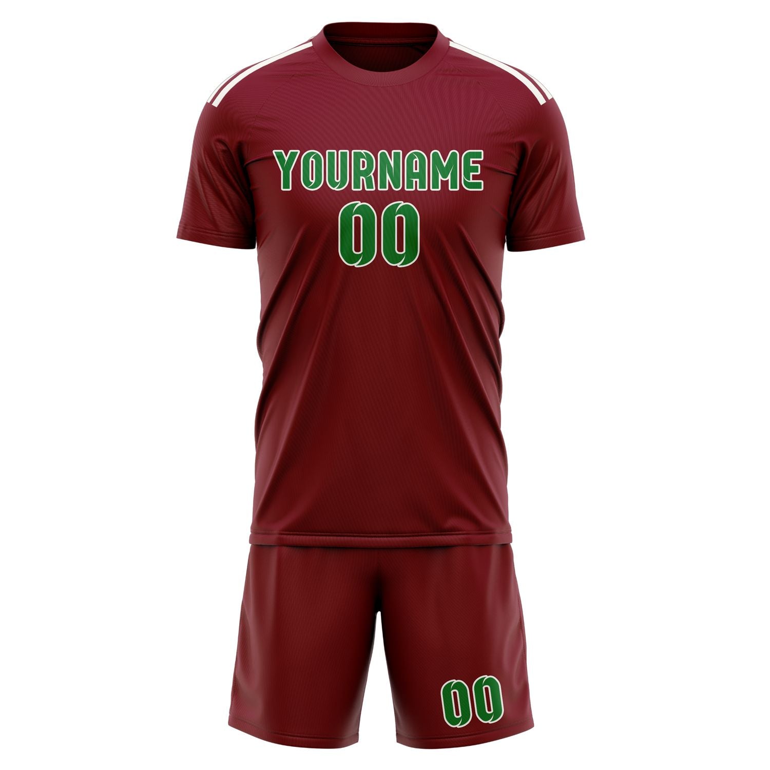 Maßgeschneidertes Professionelles Karmesinrot Smaragdgrün Fußballtrikot-Set