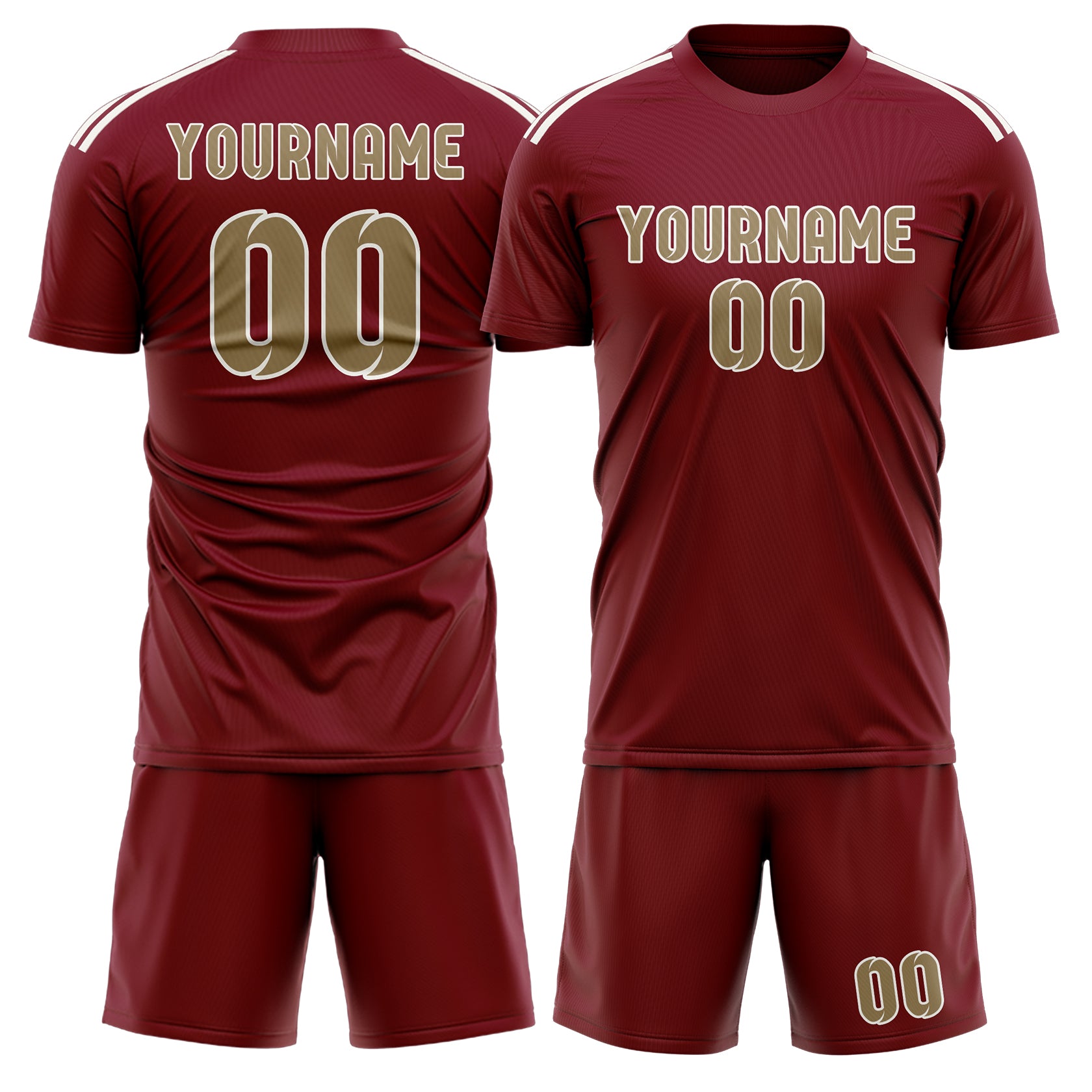 Maßgeschneidertes Professionelles Karmesinrot Hellkhaki Fußballtrikot-Set