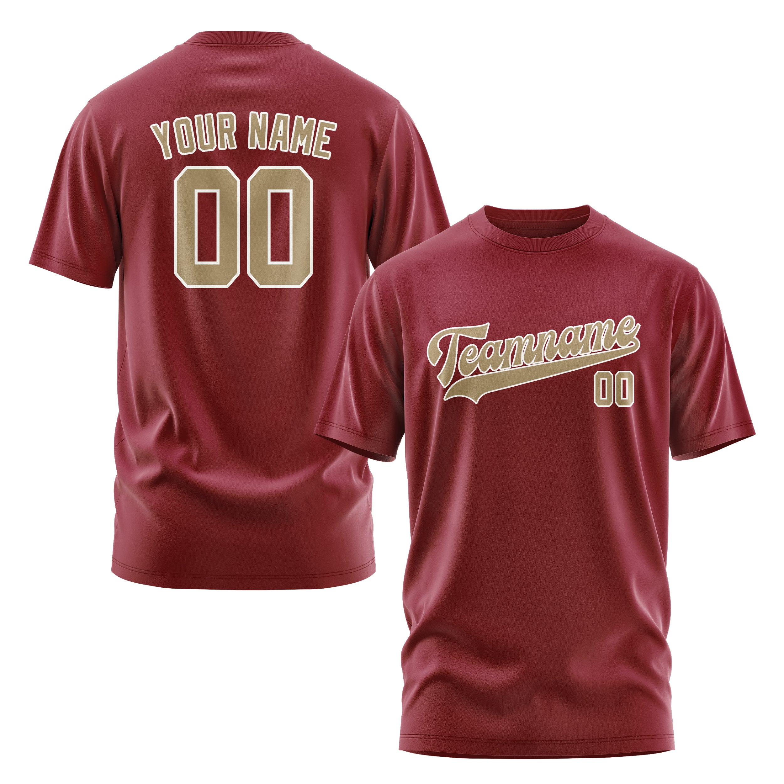 Maßgeschneidertes Karmesinrot Hellkhaki T-Shirt