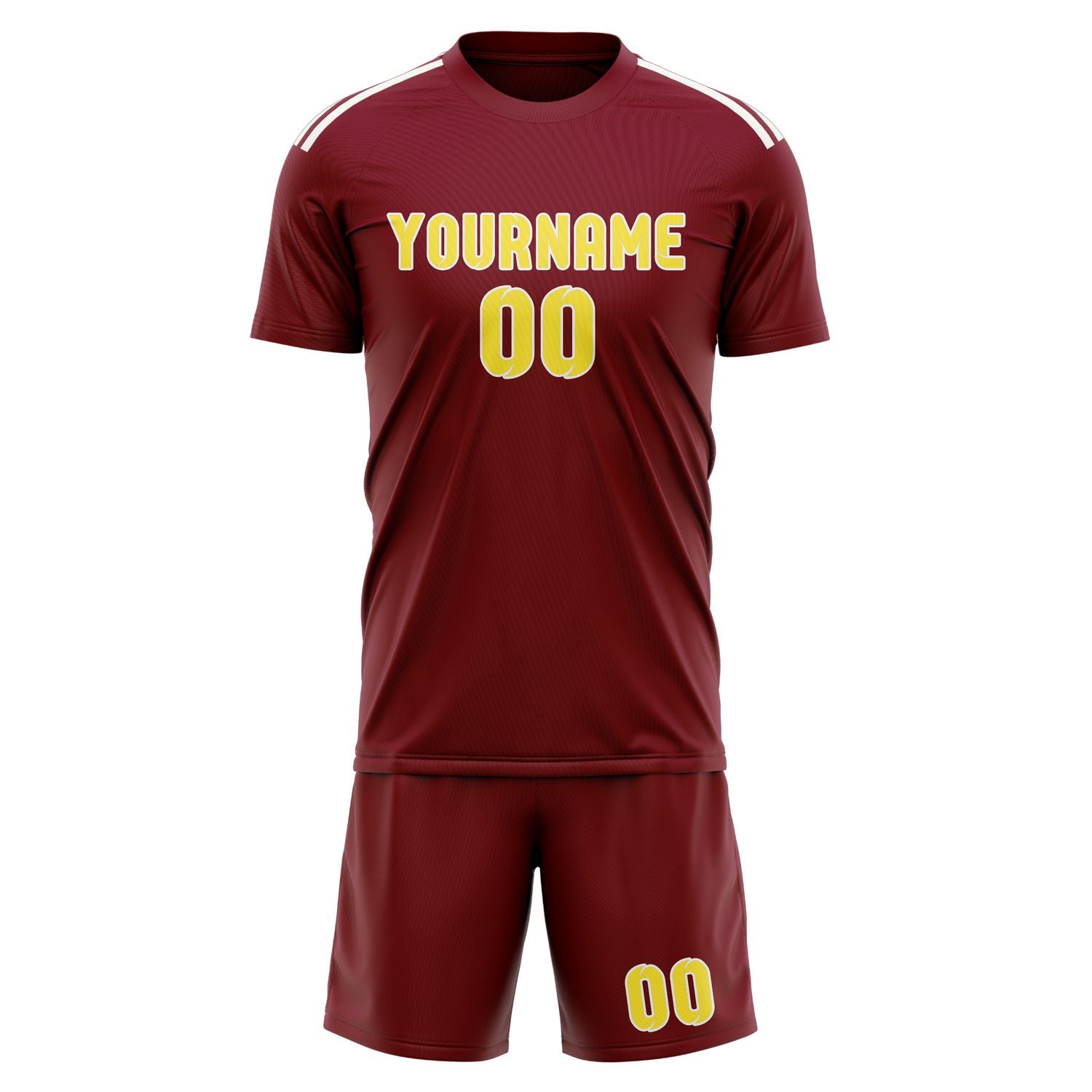 Maßgeschneidertes Professionelles Karmesinrot Blassgelb Fußballtrikot-Set