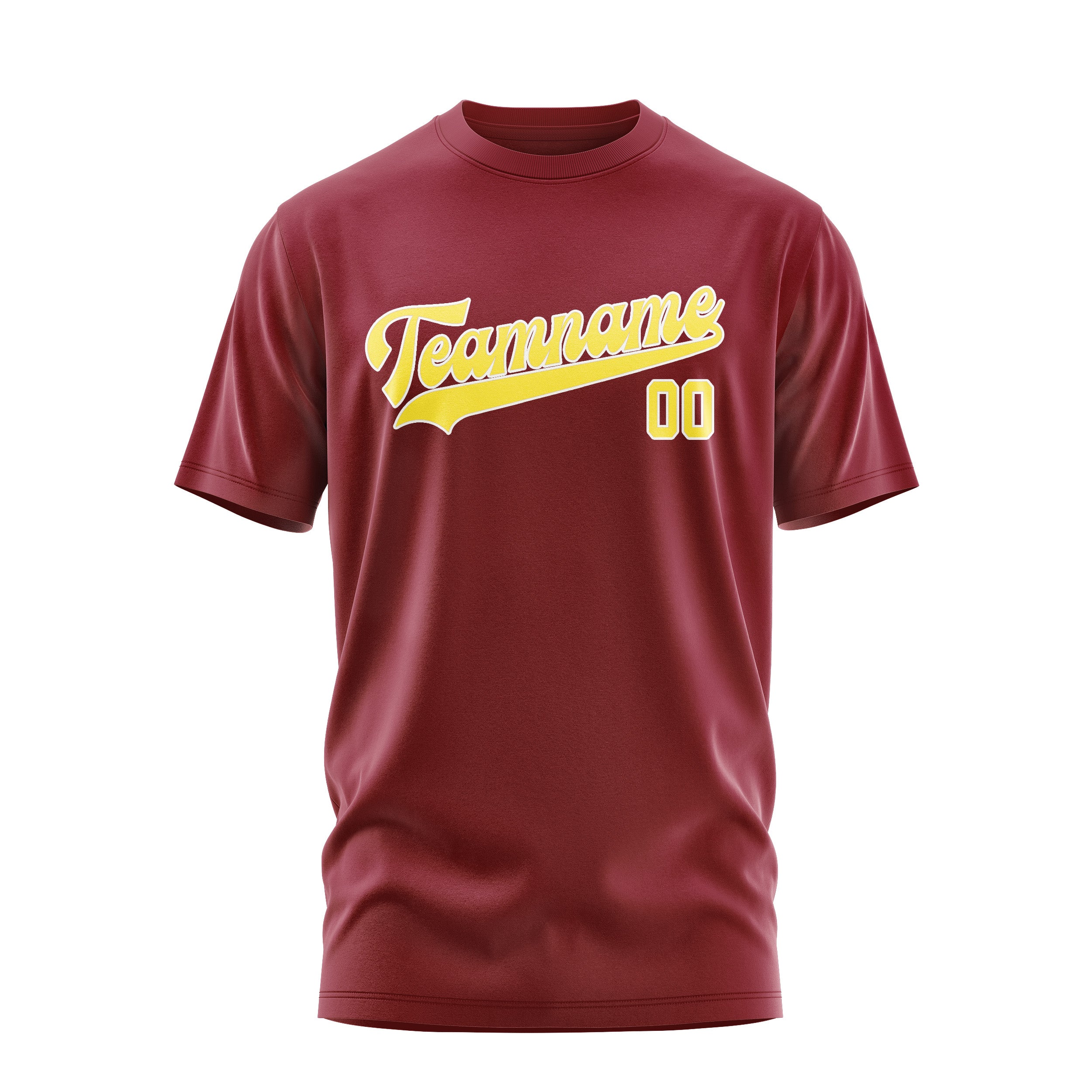 Maßgeschneidertes Karmesinrot Blassgelb T-Shirt