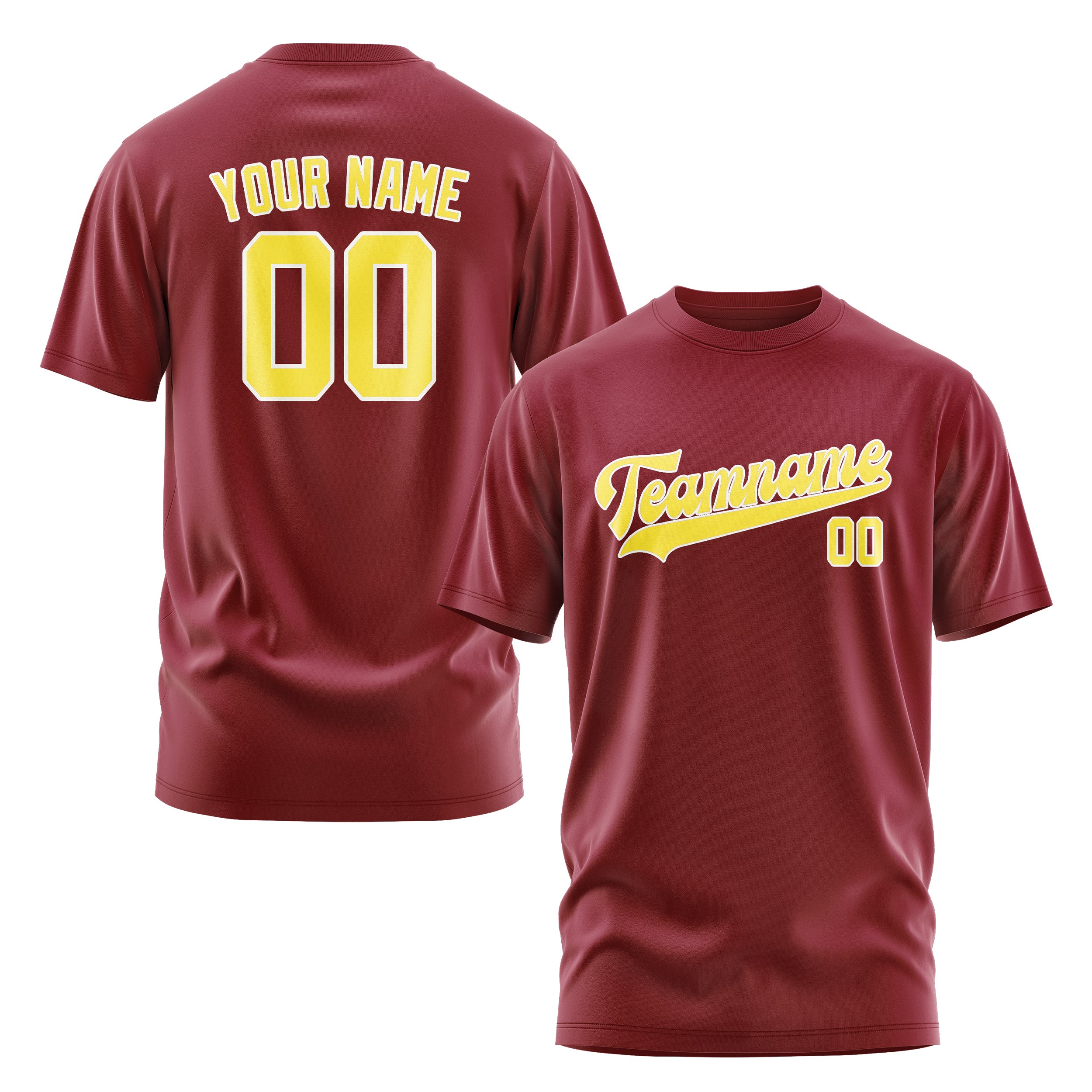Maßgeschneidertes Karmesinrot Blassgelb T-Shirt