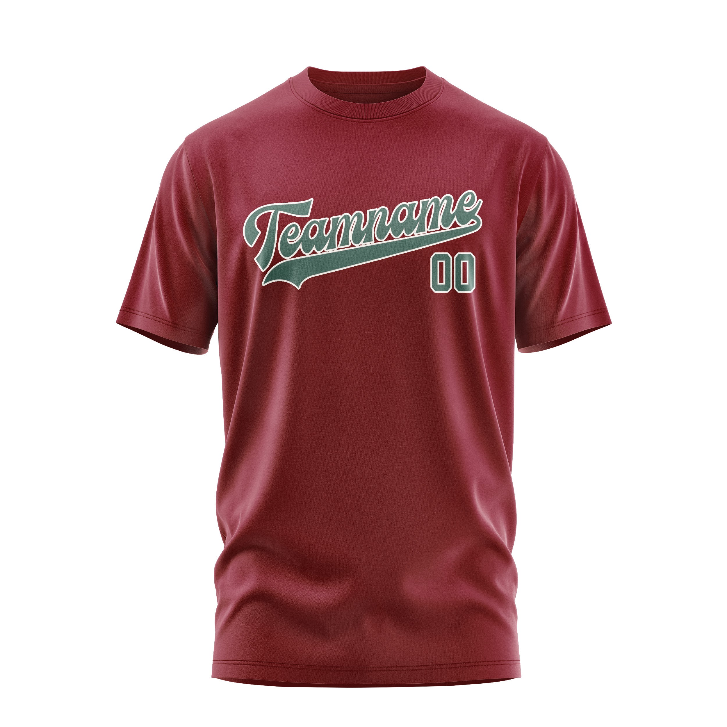 Maßgeschneidertes Karmesinrot Blaugrün T-Shirt