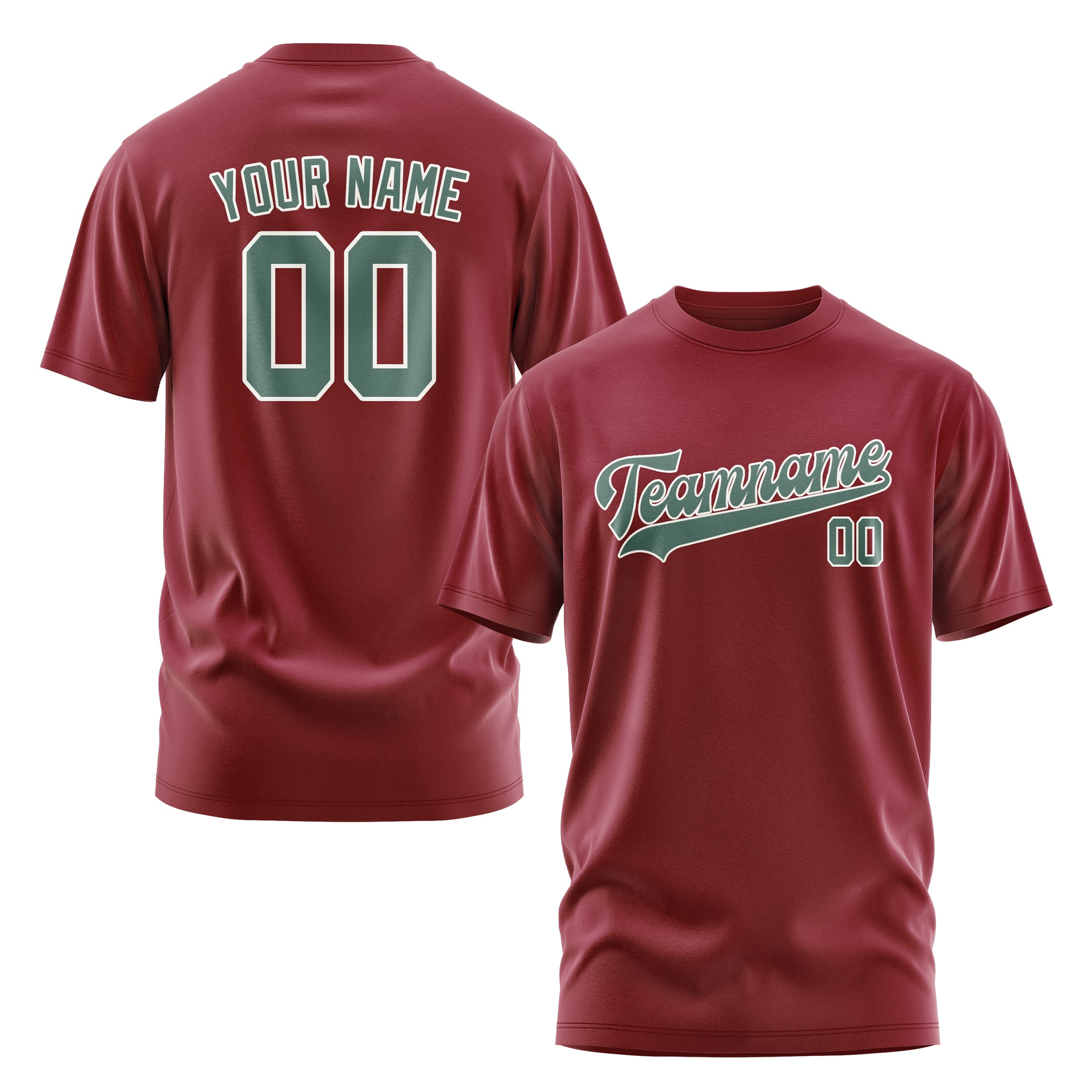 Maßgeschneidertes Karmesinrot Blaugrün T-Shirt
