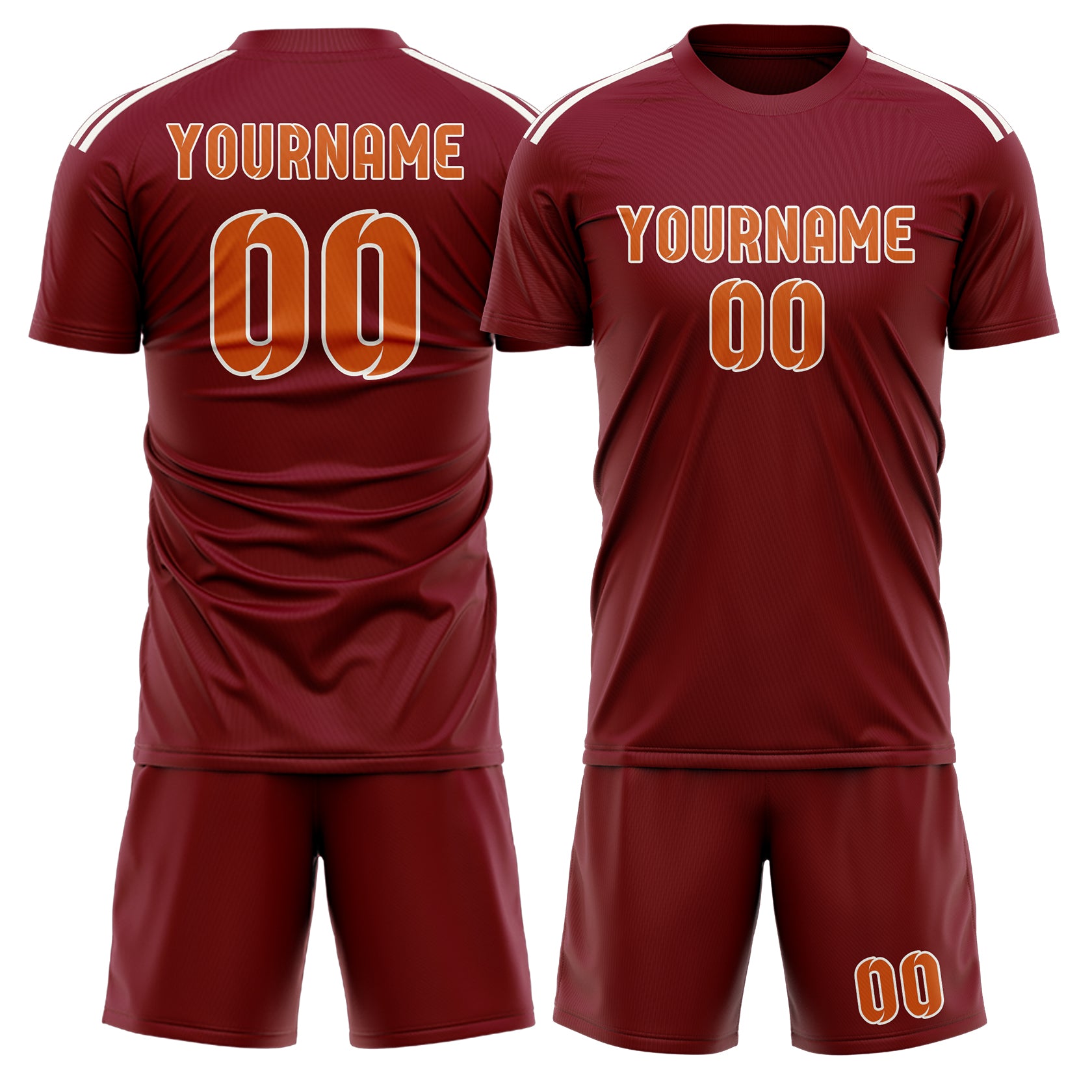 Maßgeschneidertes Professionelles Karmesinrot Orange Fußballtrikot-Set