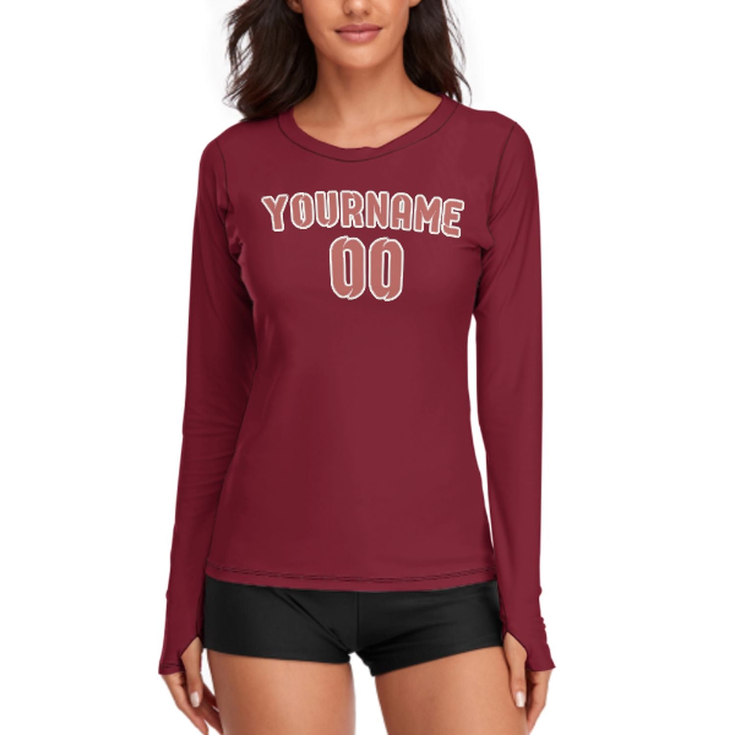 Maßgeschneidertes Karmesinrot Kupferrose Damen Langarmshirt