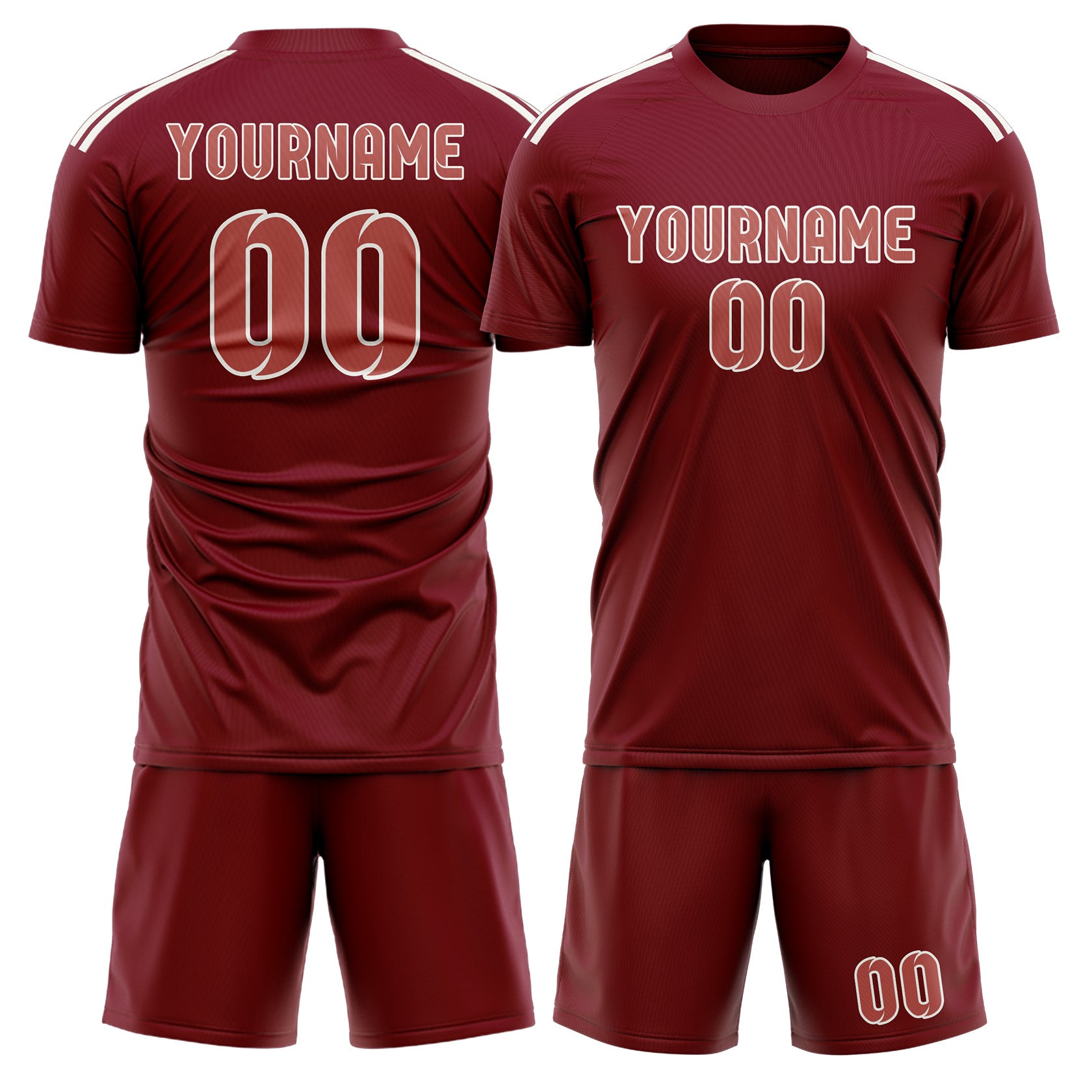 Maßgeschneidertes Professionelles Karmesinrot Kupferrose Fußballtrikot-Set