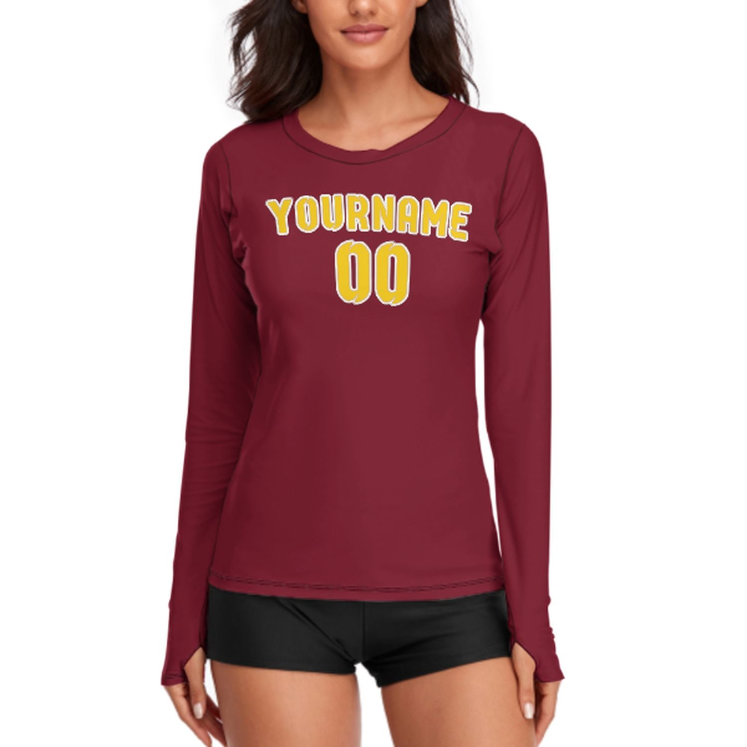 Maßgeschneidertes Karmesinrot Gold Damen Langarmshirt