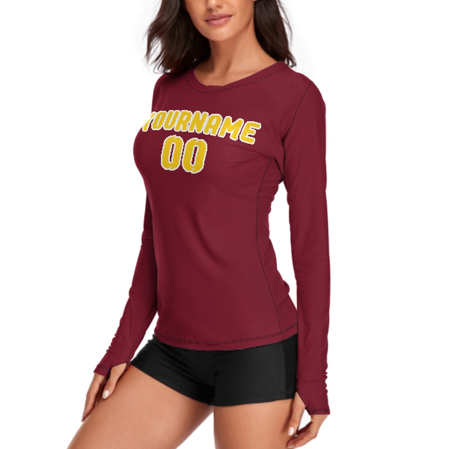 Maßgeschneidertes Karmesinrot Gold Damen Langarmshirt